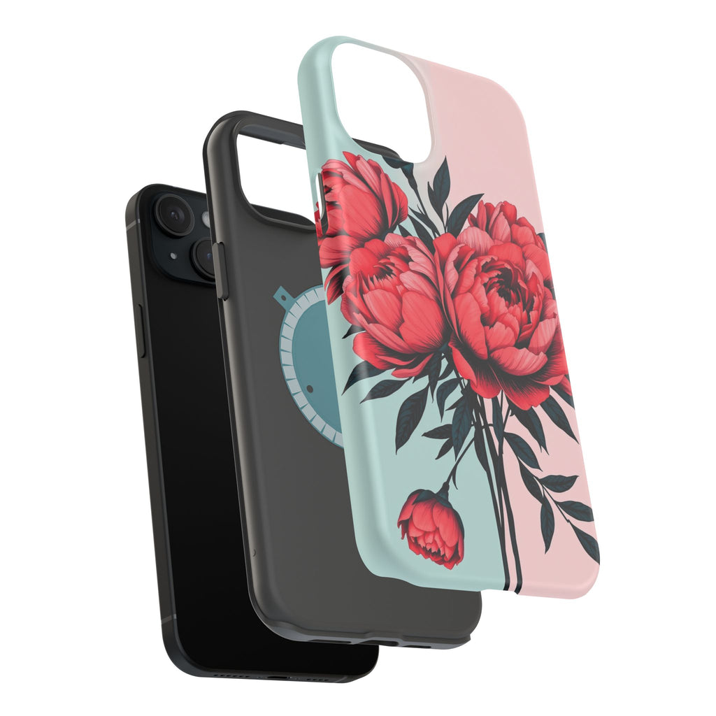 iPhone Teal And Coral Peony Bouquet Artistic Everyday Cas Slim Snap Case · iPhon