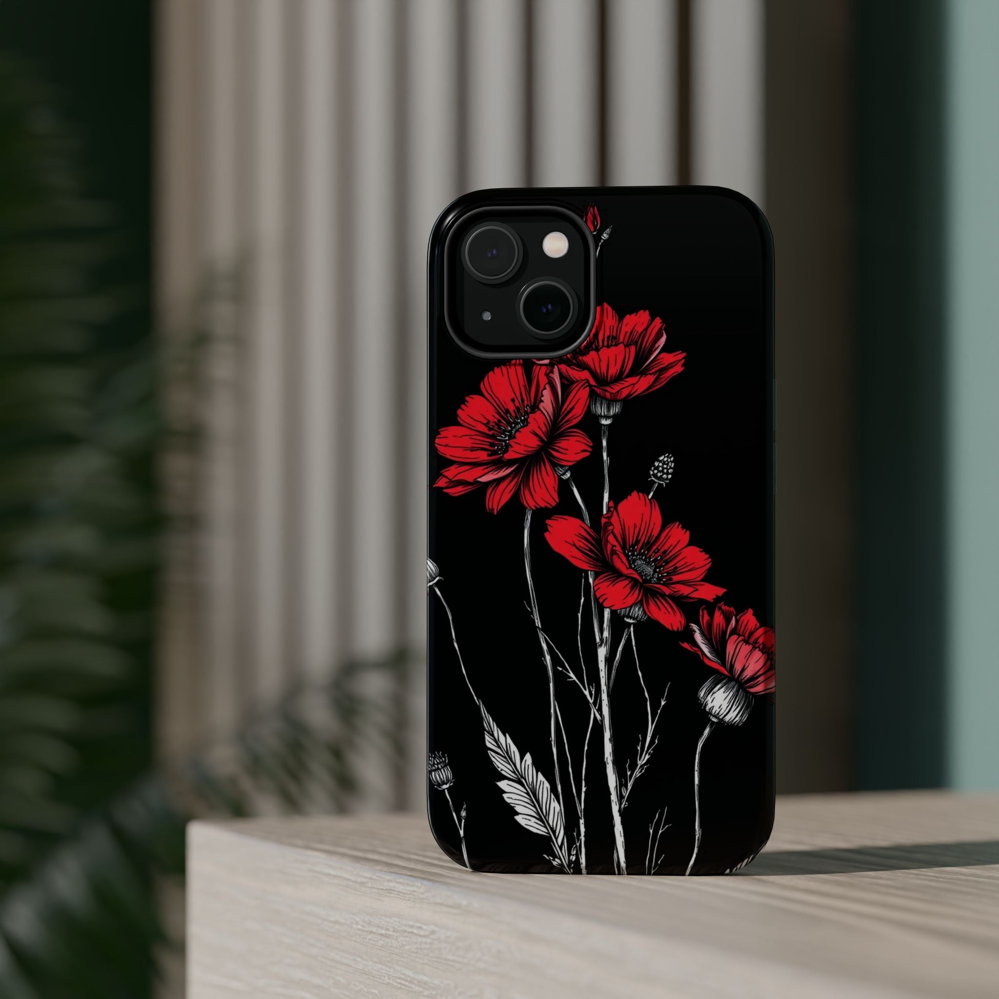 iPhone Black And Crimson Wildflower Bunch Slim Everyday Designer Case · iPhone C