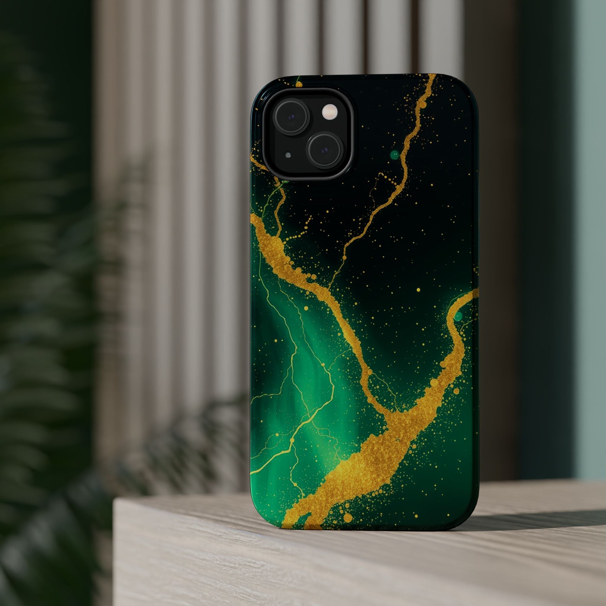 iPhone Emerald Green And Gold Petal Storm Slim iPhone Everyday Designer · iPhone