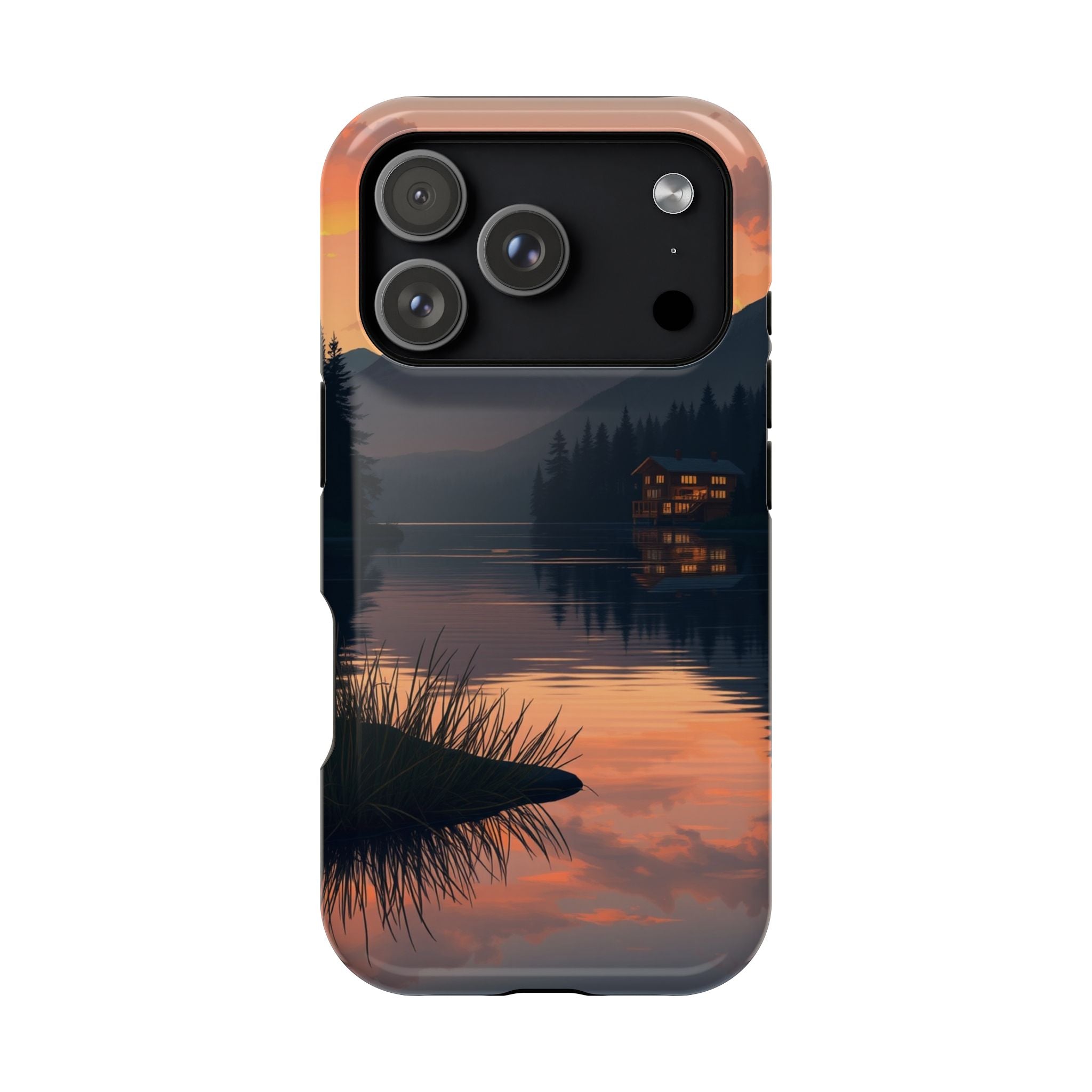 iPhone Sunset Amber And Peach Lake at Twilight Soft iPhone Finish · iPhone Case