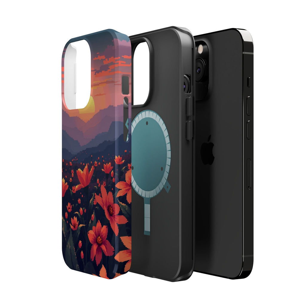 iPhone Sunset Amber And Peach Floral Geometric Soft iPhone Finish · iPhone Case