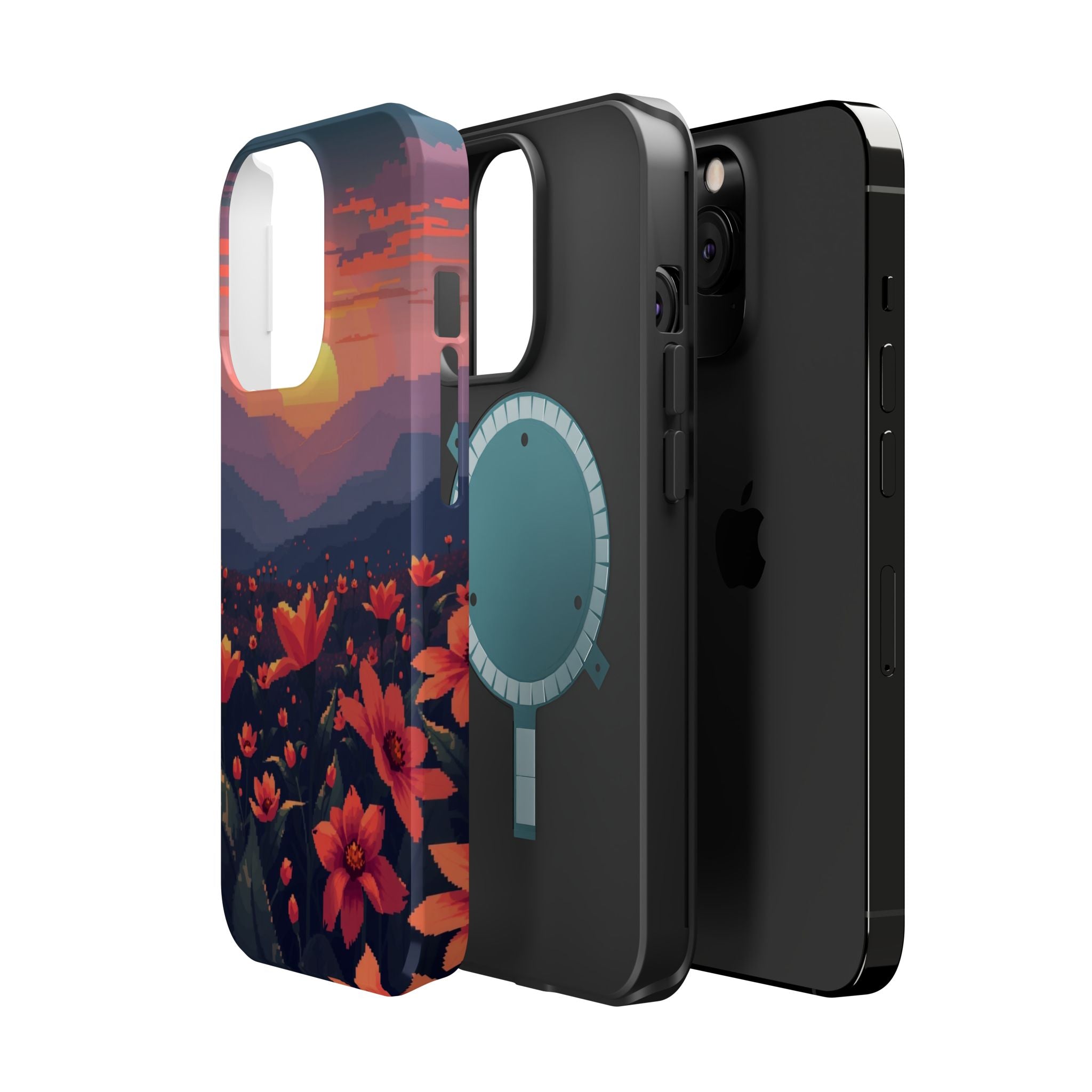 iPhone Sunset Amber And Peach Floral Geometric Soft iPhone Finish · iPhone Case