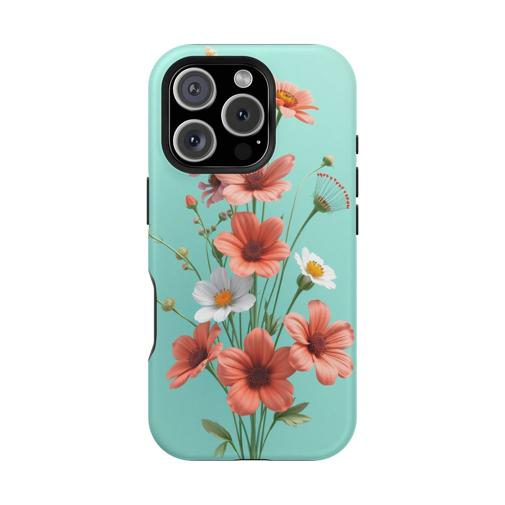 iPhone Teal And Coral Wildflower Bunch Slim Everyday Designer Case · iPhone Case