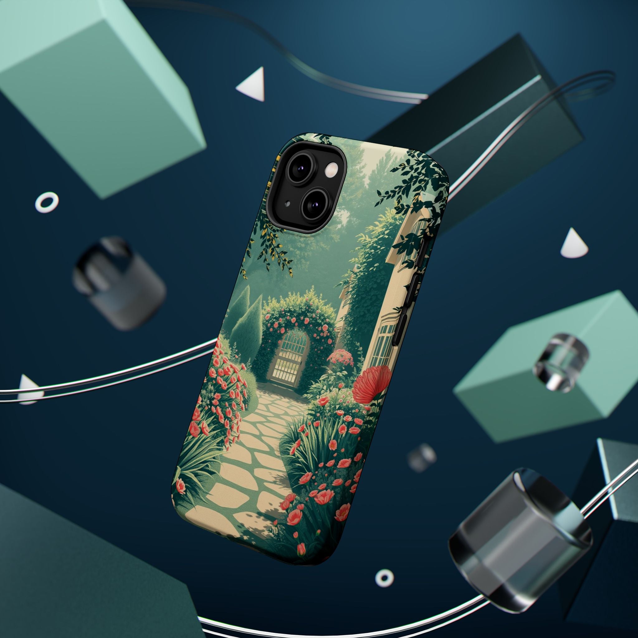 iPhone Teal And Coral Cottage Garden Slim Everyday Designer Case · iPhone Case