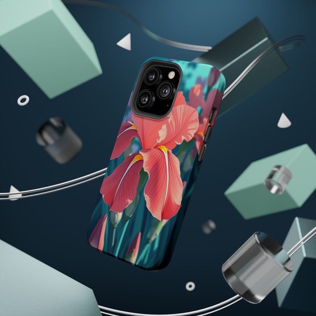 iPhone Teal And Coral Iris Garden Bold Modern Everyday Snap Case · iPhone Case
