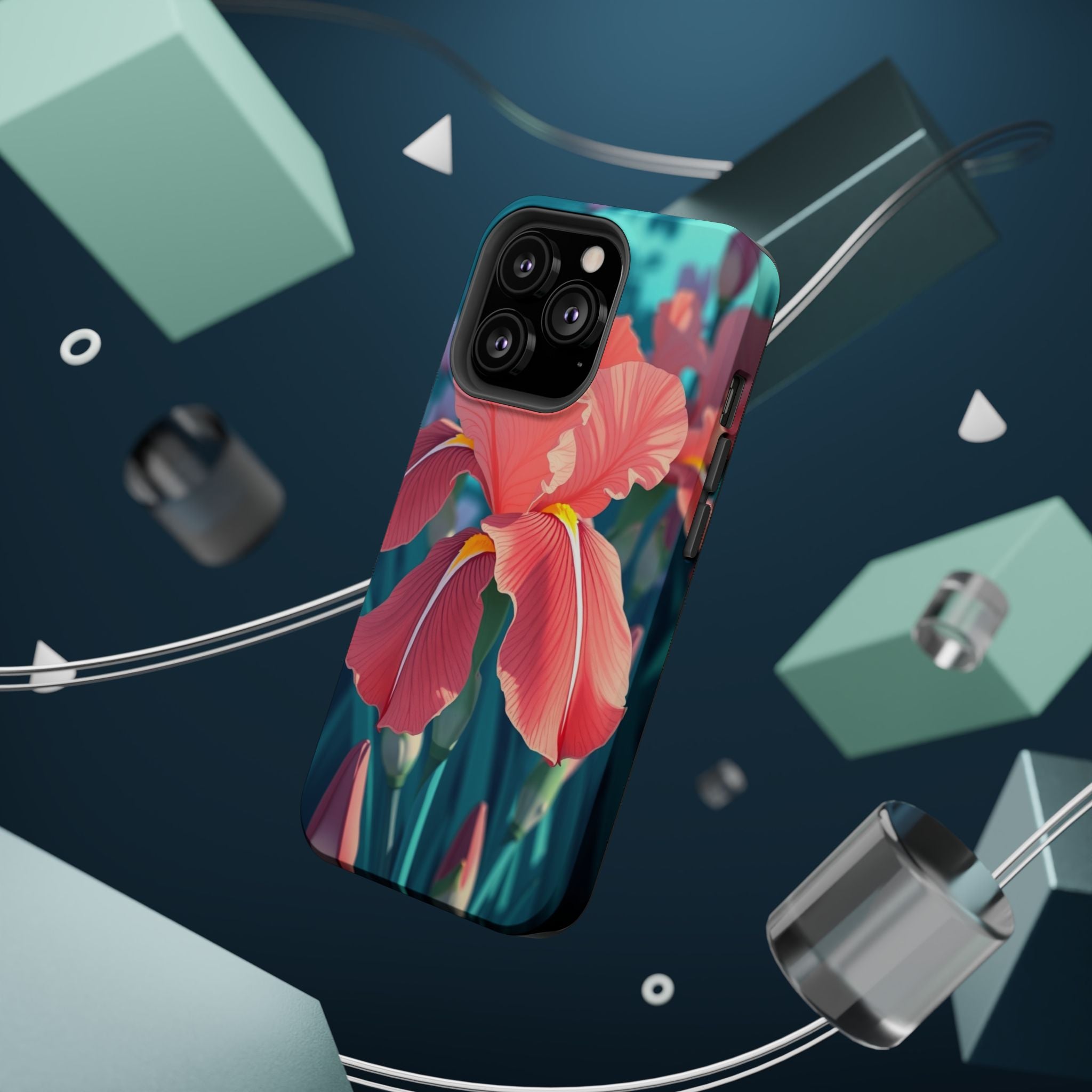 iPhone Teal And Coral Iris Garden Bold Modern Everyday Snap Case · iPhone Case