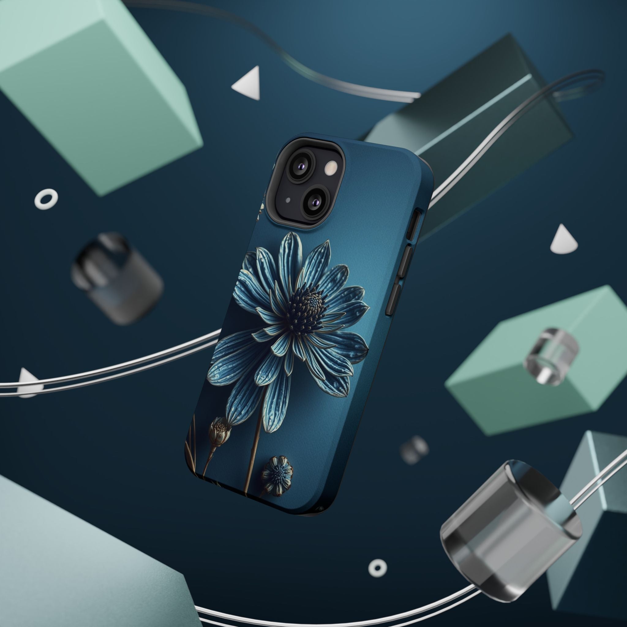 iPhone Midnight Blue And Silver Dried Flower Flat Lay iPhone 15 · iPhone Case