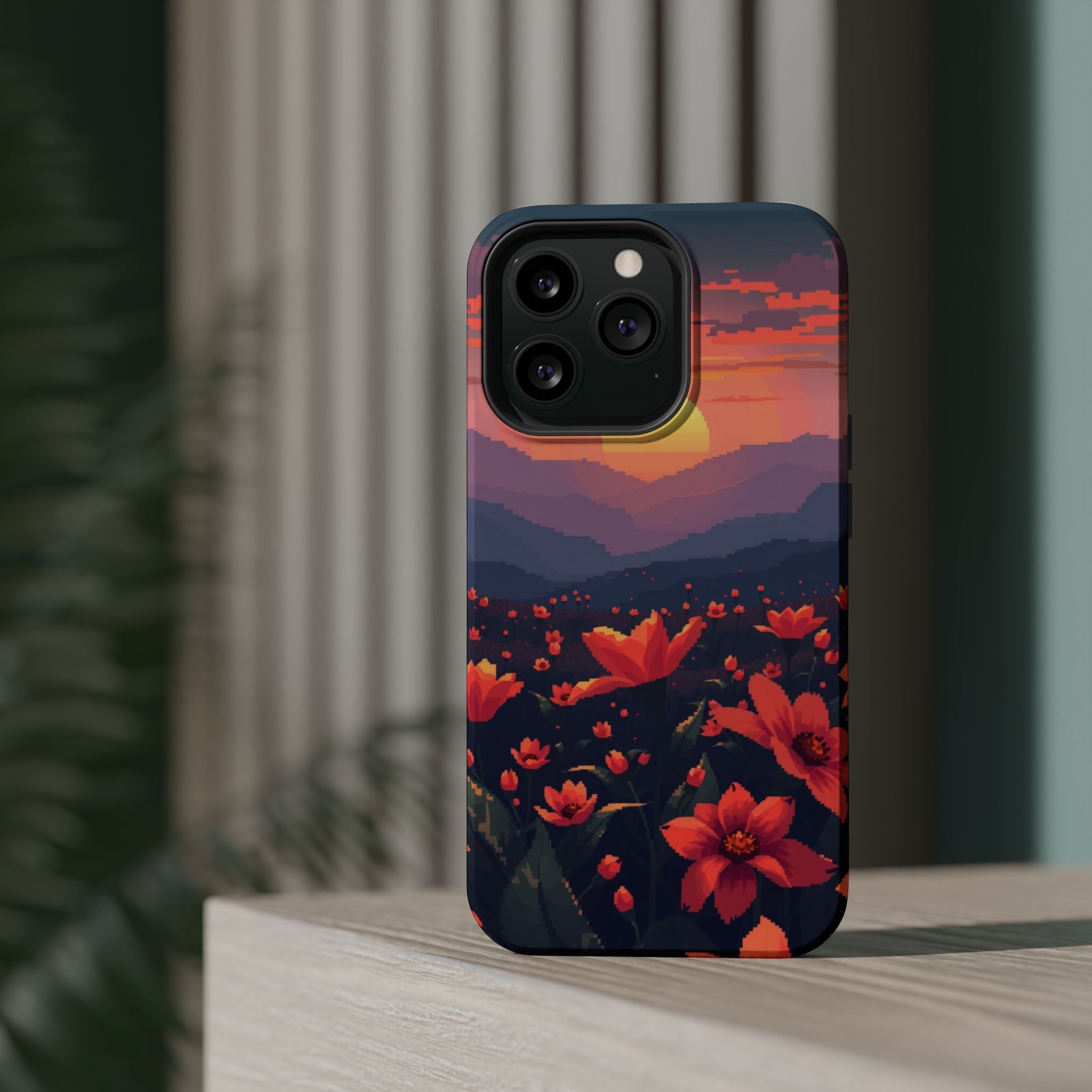 iPhone Sunset Amber And Peach Floral Geometric Soft iPhone Finish · iPhone Case