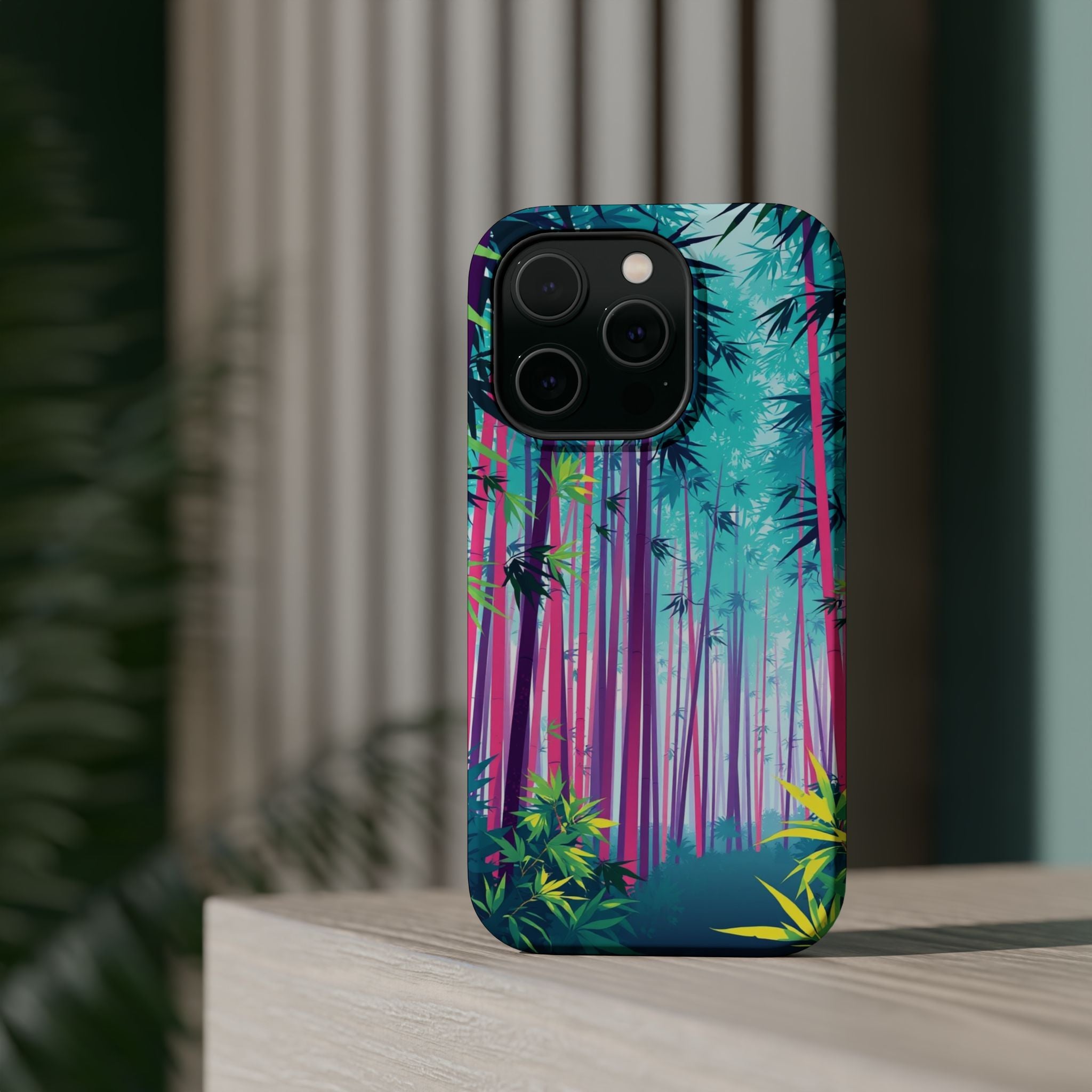 iPhone Cyan And Magenta Bamboo Grove Slim Everyday Designer Case · iPhone Case