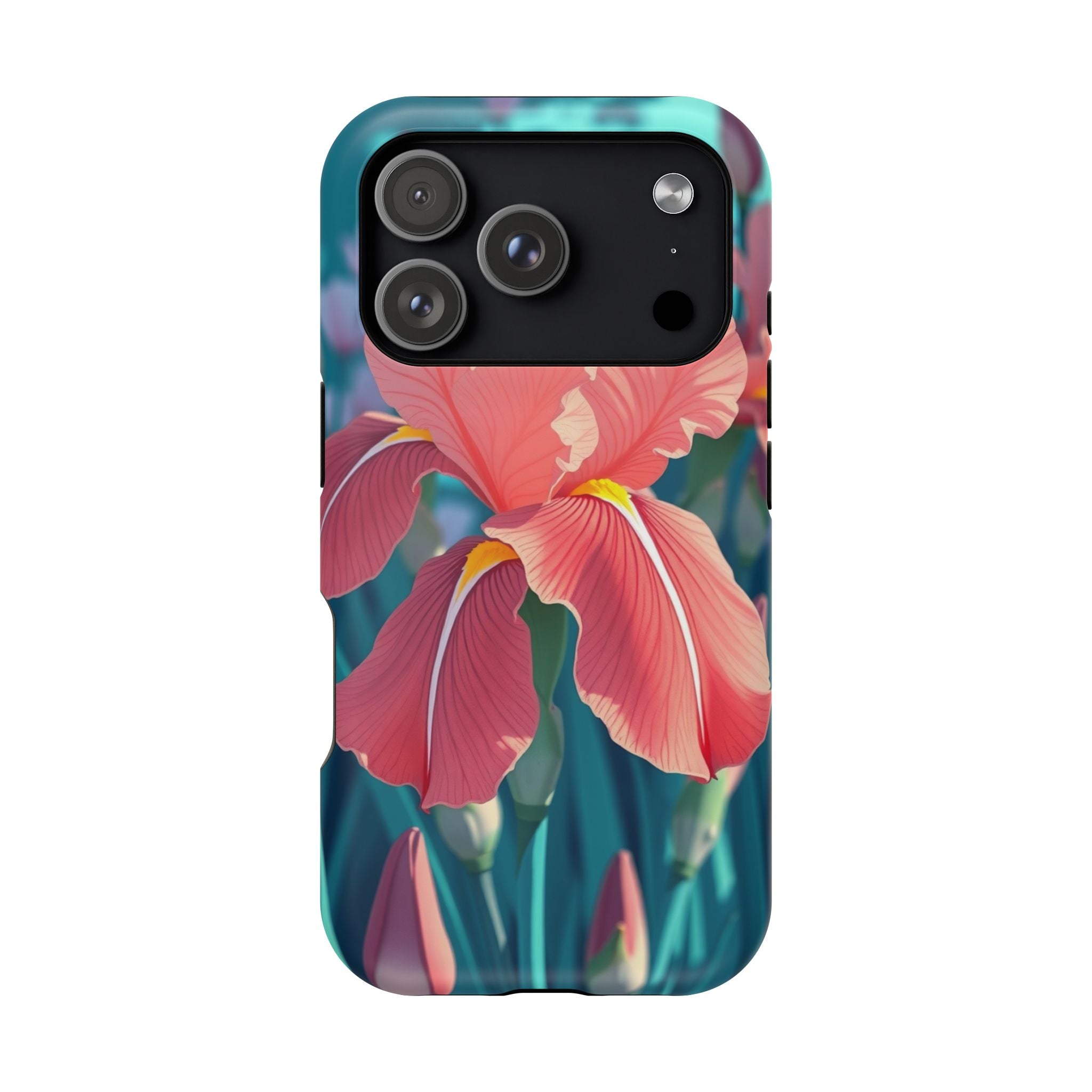 iPhone Teal And Coral Iris Garden Bold Modern Everyday Snap Case · iPhone Case