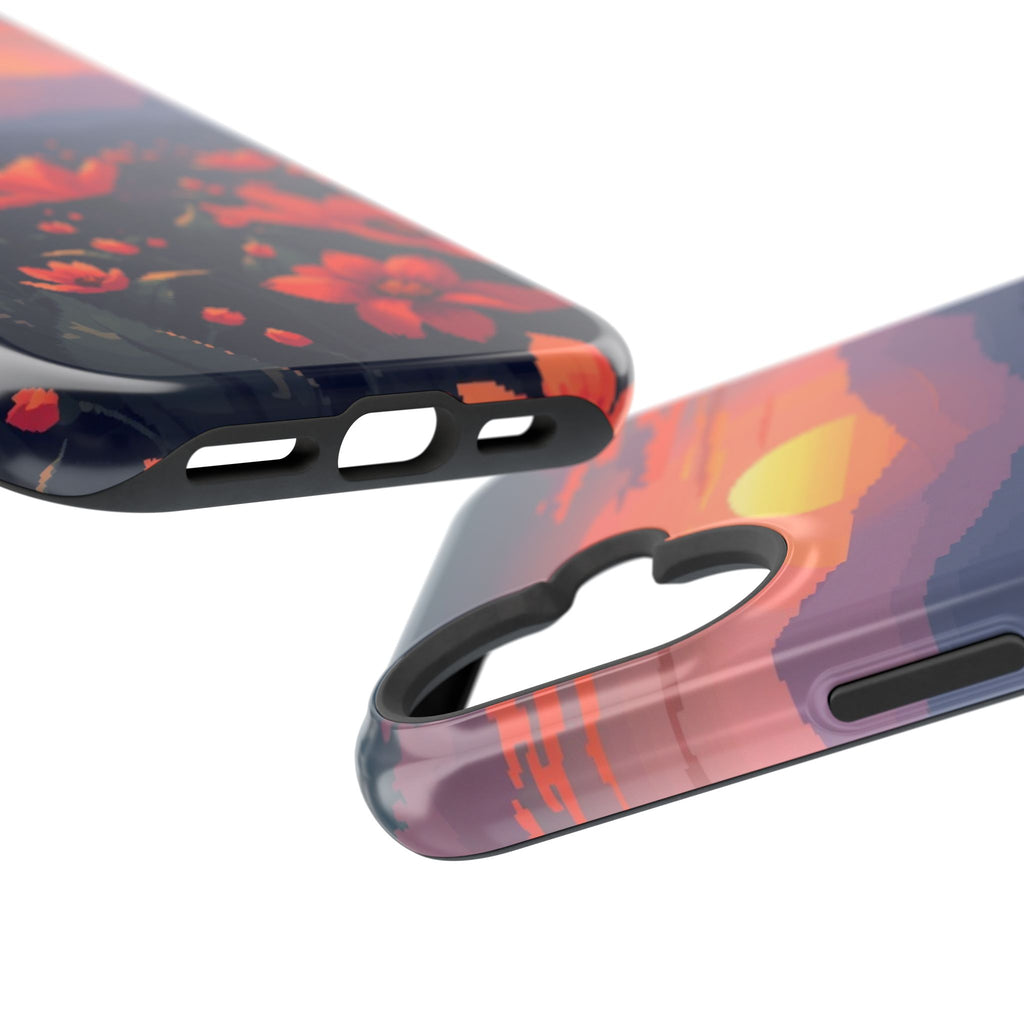 iPhone Sunset Amber And Peach Floral Geometric Soft iPhone Finish · iPhone Case