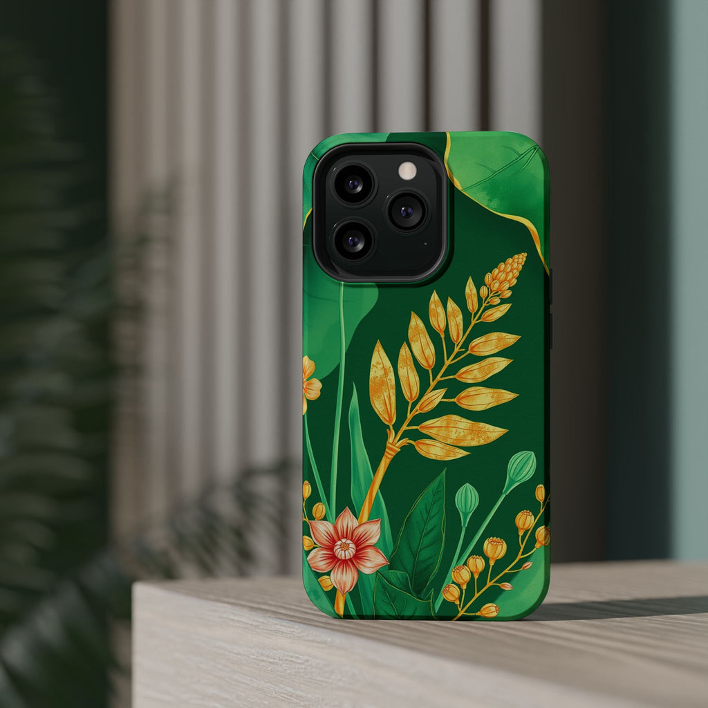 iPhone Emerald Green And Gold Botanical Illustration Ga Slim Snap Case · iPhone