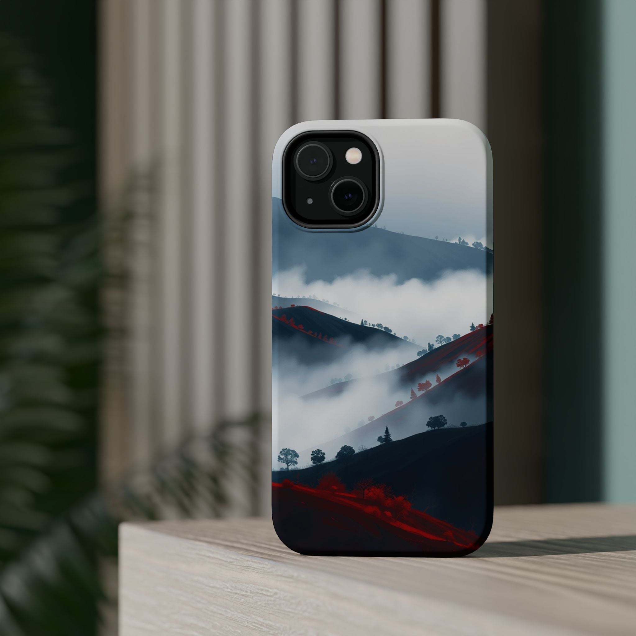 iPhone Black And Crimson Fog Rolling Over Hills Soft iPhone Finish · iPhone Case