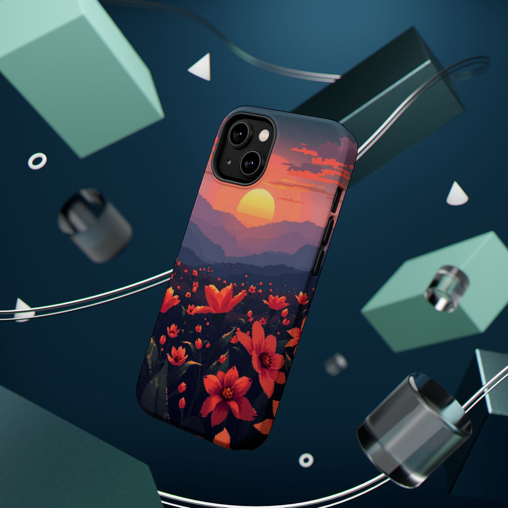 iPhone Sunset Amber And Peach Floral Geometric Soft iPhone Finish · iPhone Case