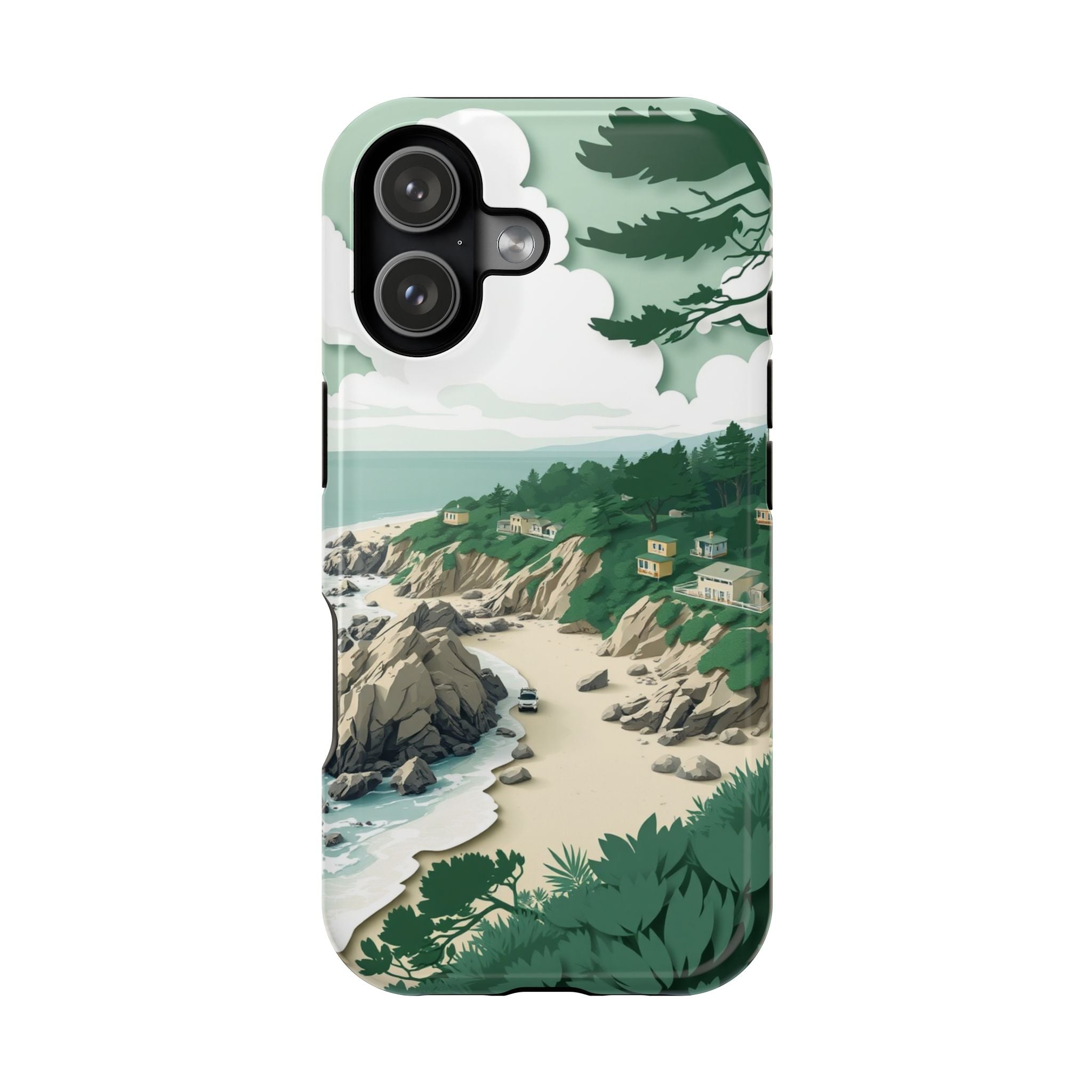 iPhone Pebble Beach Paper Cut Art Bold Modern Everyday Snap Case · iPhone Case