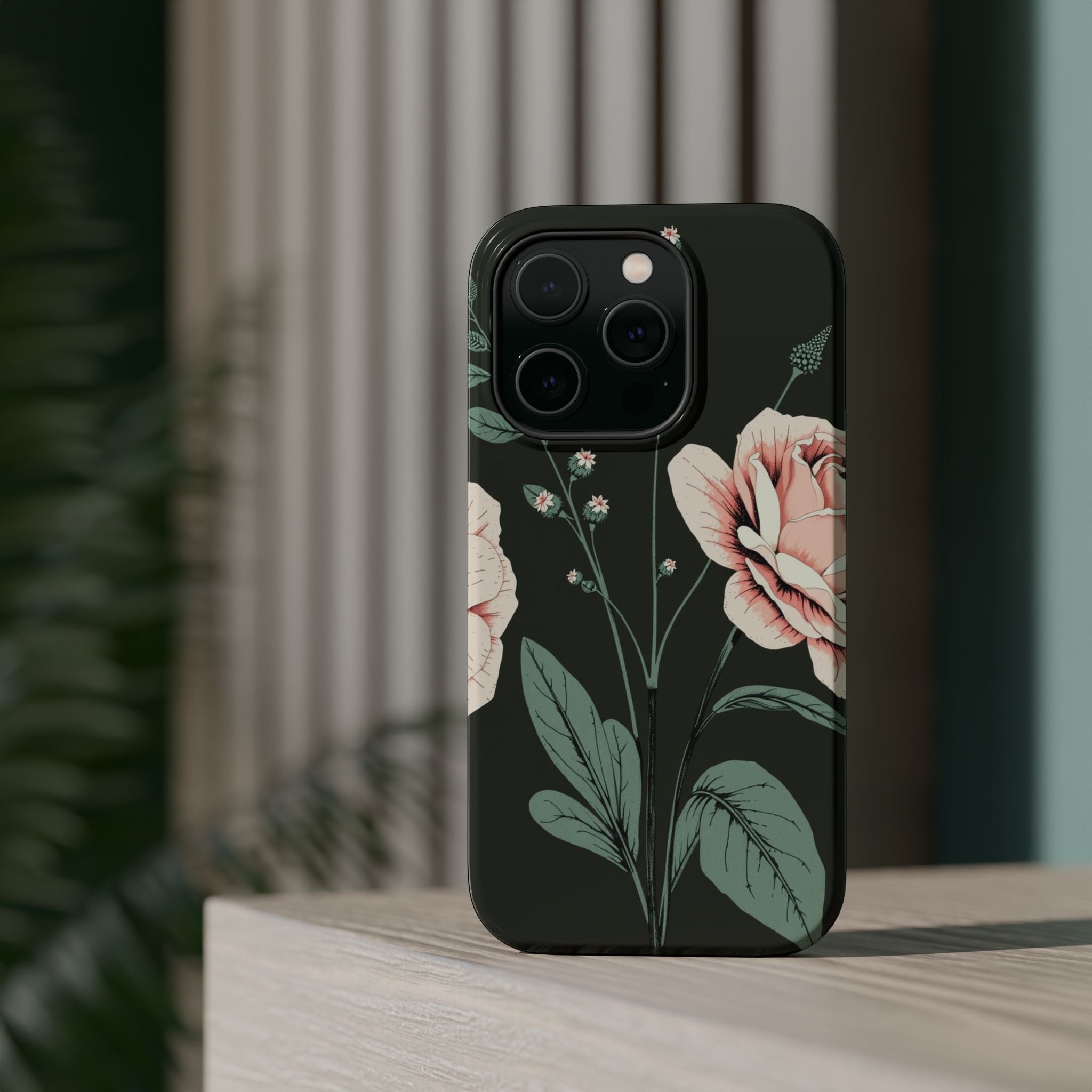 iPhone Mint And Blush Vintage Botanical Print Slim Everyday Designer Case · iPho