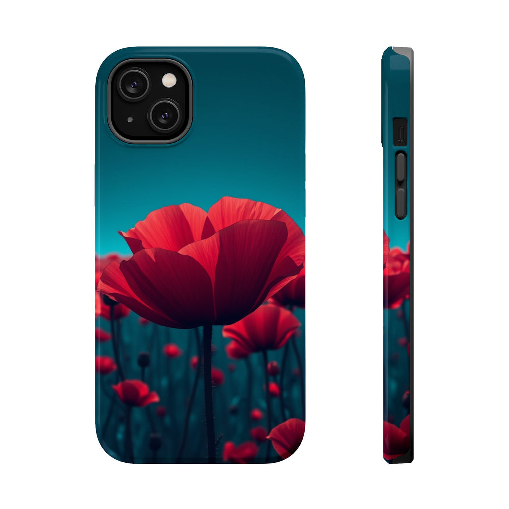iPhone Teal And Coral Poppy Field Bold Modern Everyday Snap Case · iPhone Case