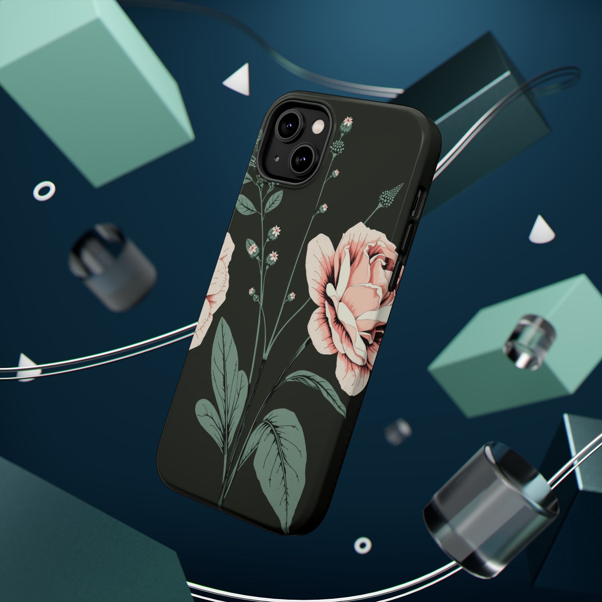 iPhone Mint And Blush Vintage Botanical Print Slim Everyday Designer Case · iPho