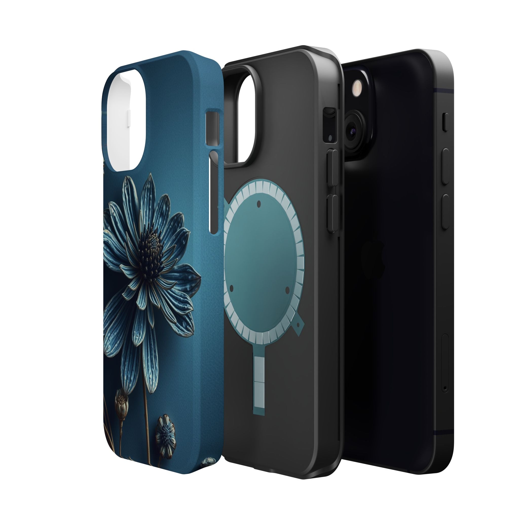 iPhone Midnight Blue And Silver Dried Flower Flat Lay iPhone 15 · iPhone Case