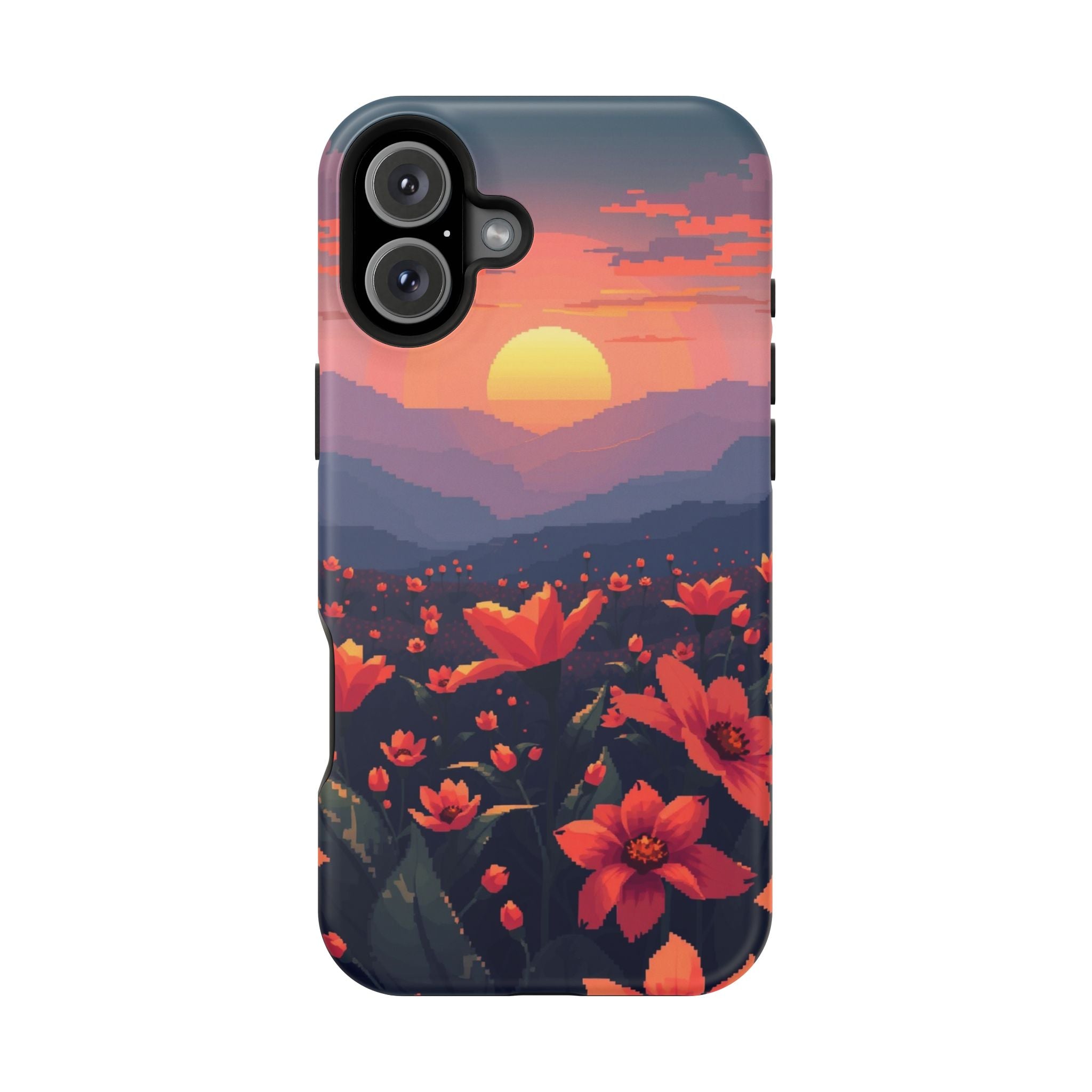 iPhone Sunset Amber And Peach Floral Geometric Soft iPhone Finish · iPhone Case