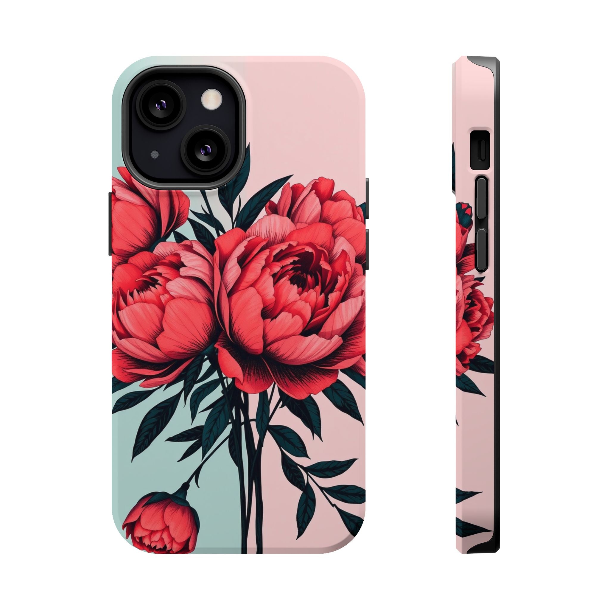 iPhone Teal And Coral Peony Bouquet Artistic Everyday Cas Slim Snap Case · iPhon