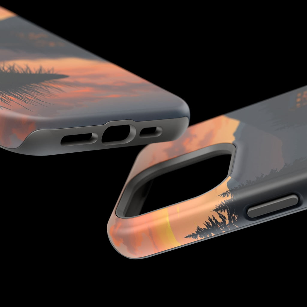 iPhone Sunset Amber And Peach Lake at Twilight Soft iPhone Finish · iPhone Case