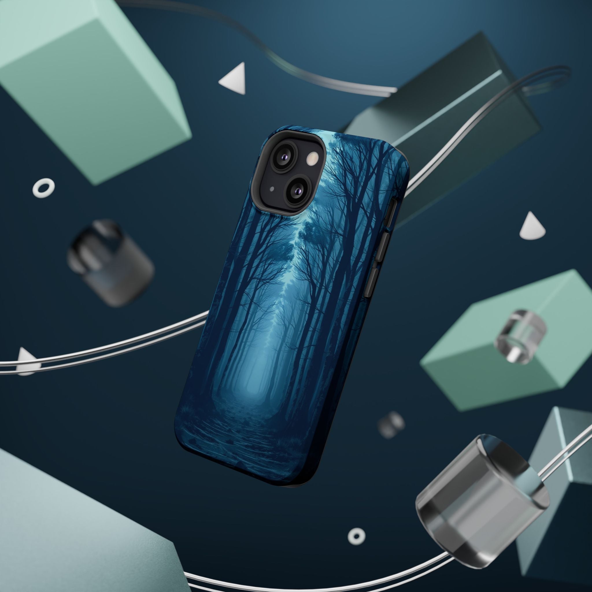 iPhone Midnight Blue And Silver Misty Forest Path iPhone Clean Minimal · iPhone