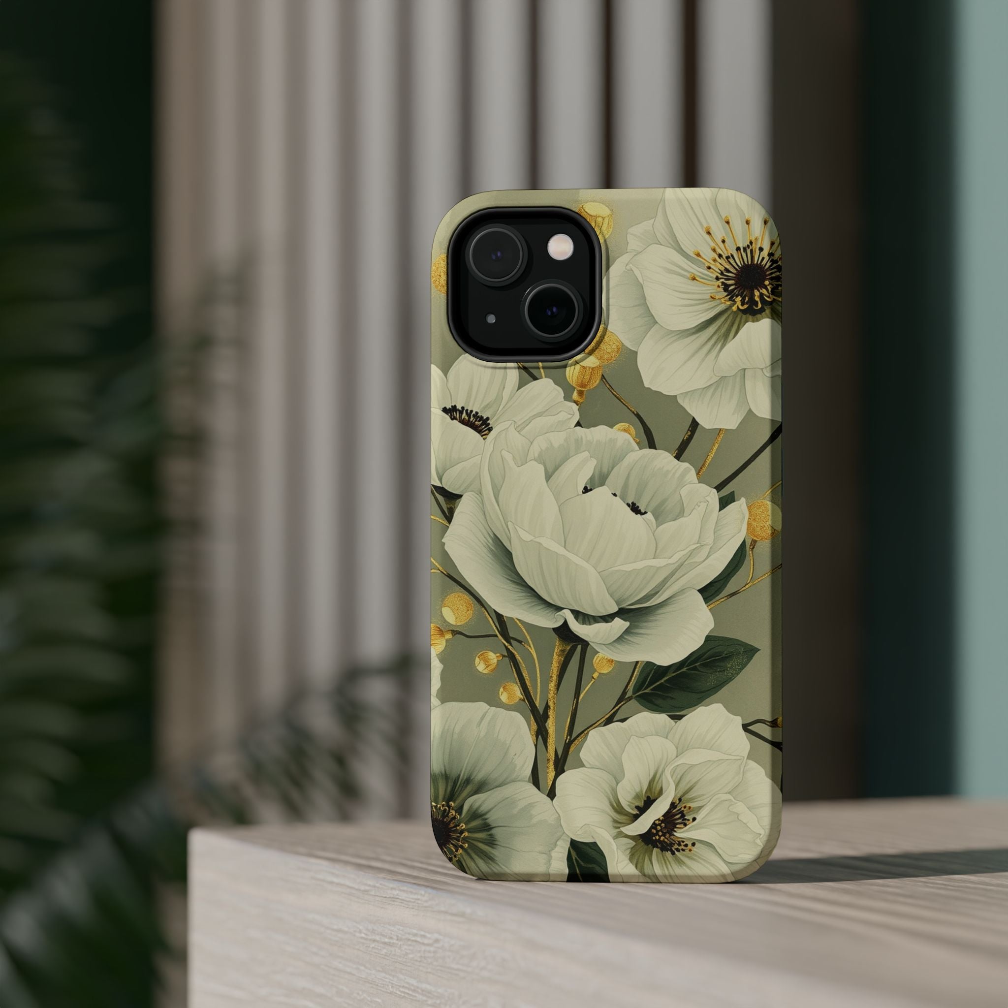 iPhone Sage And Ivory Floral Ink Wash Slim Everyday iPhone 14 Designer · iPhone