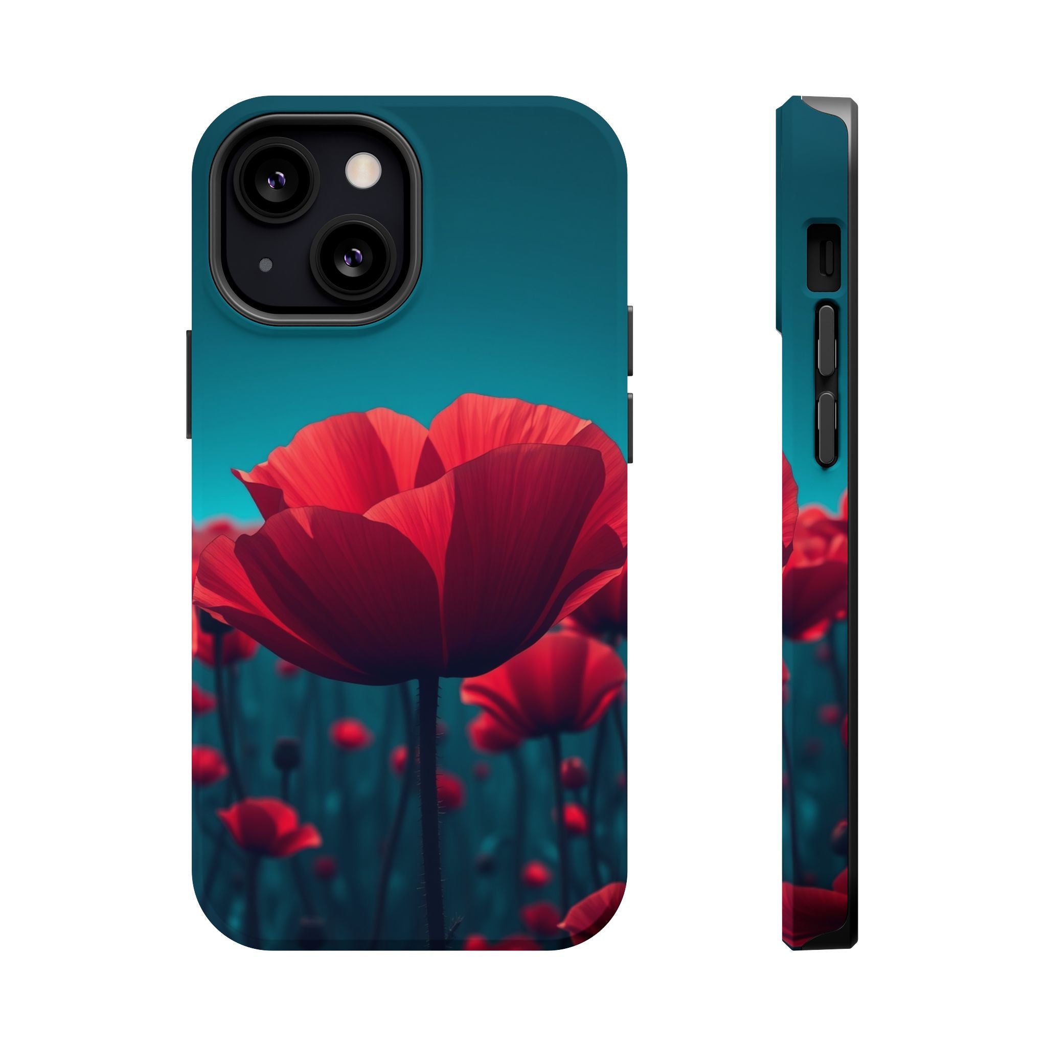 iPhone Teal And Coral Poppy Field Bold Modern Everyday Snap Case · iPhone Case