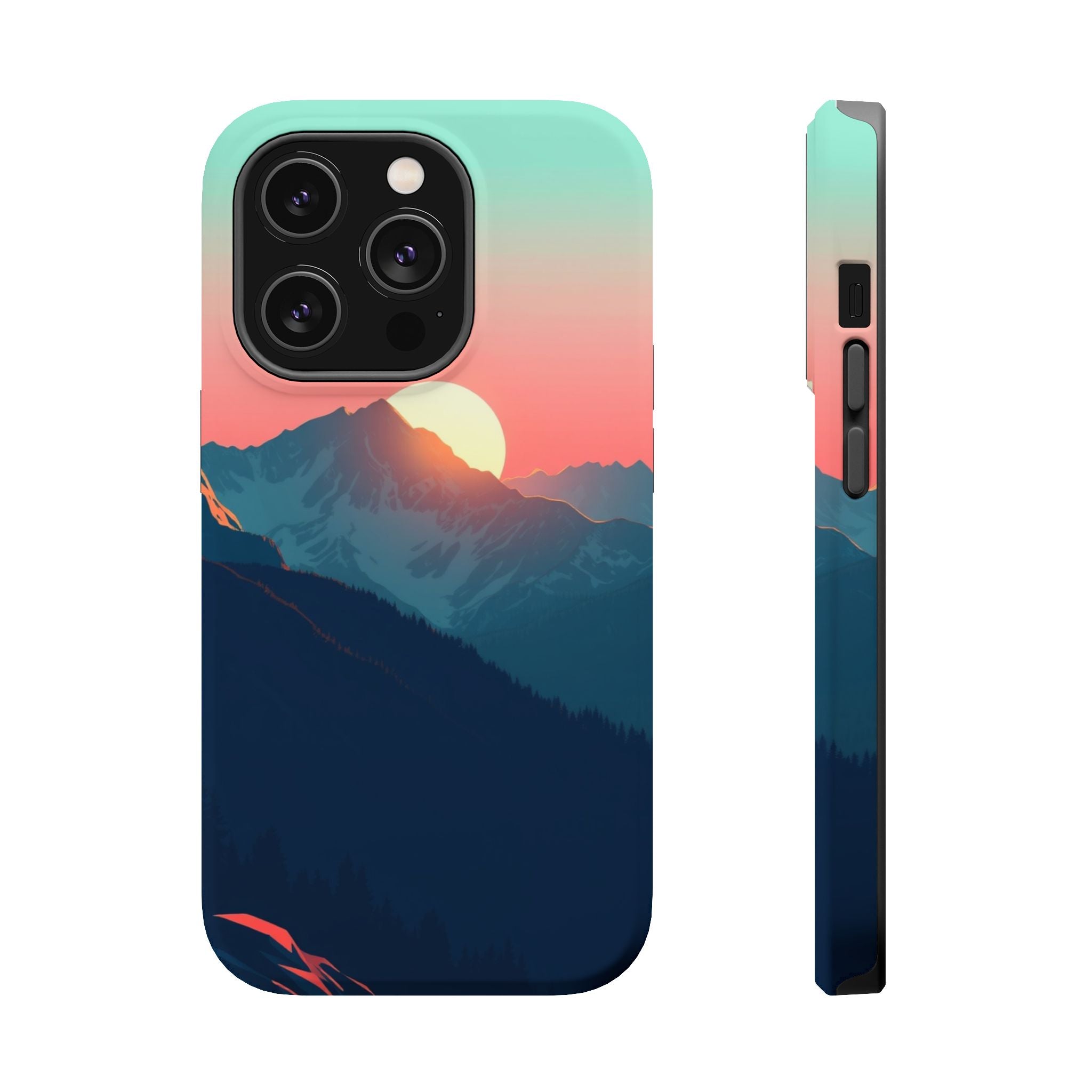 iPhone Mint And Blush Mountain at Sunrise Slim iPhone 16 Everyday · iPhone Case
