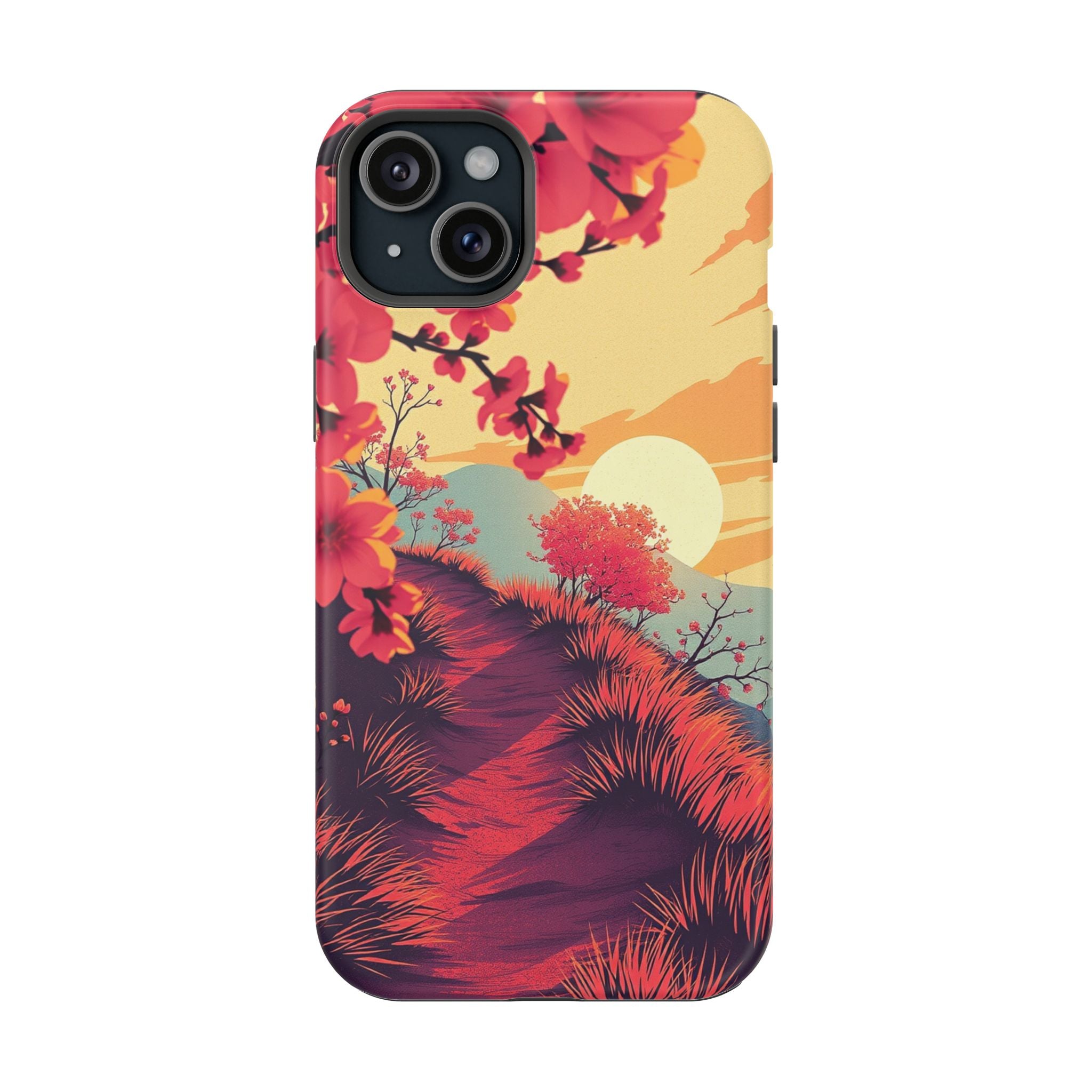 iPhone Sunset Amber And Peach Blossom Trail Soft iPhone 15 Finish · iPhone Case