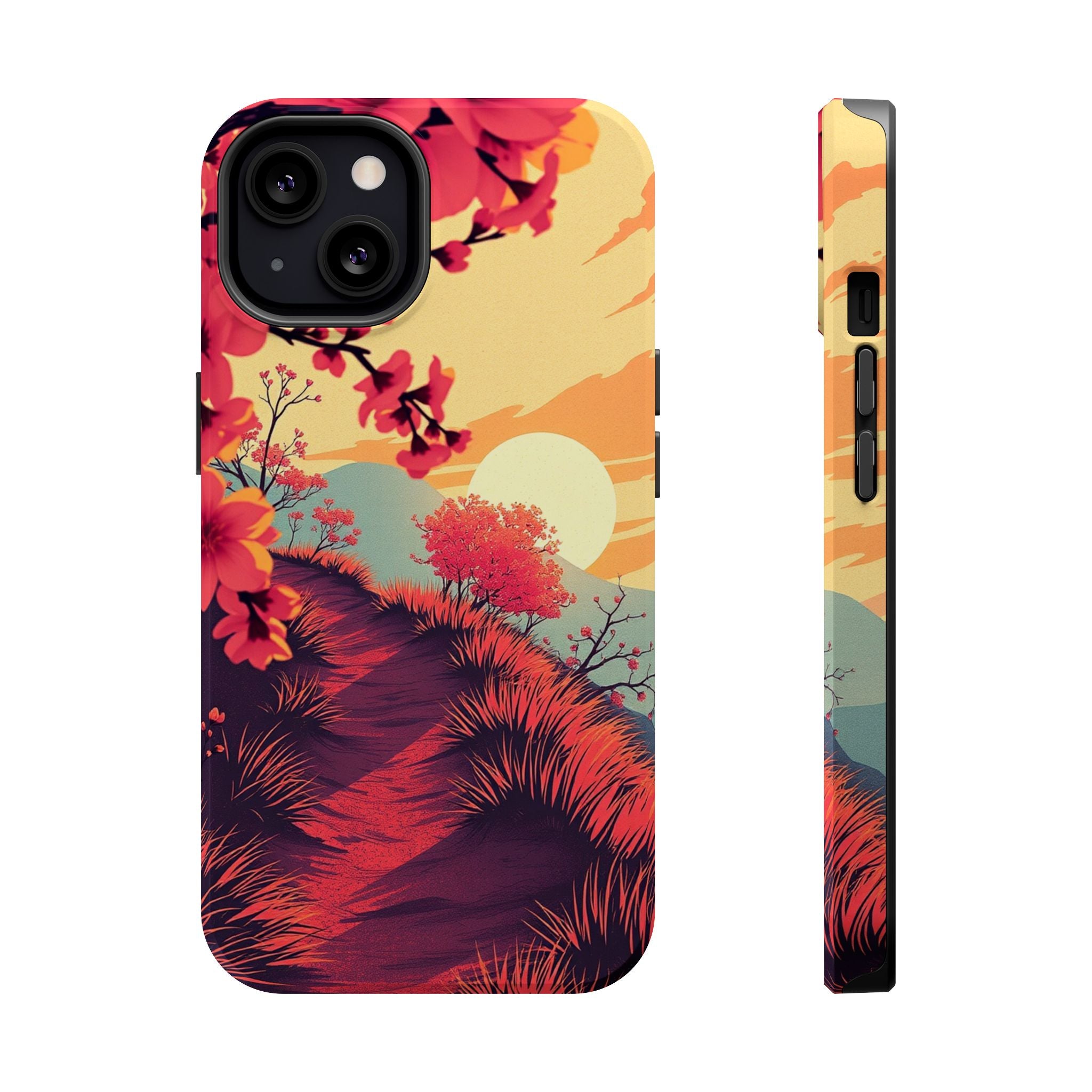 iPhone Sunset Amber And Peach Blossom Trail Soft iPhone 15 Finish · iPhone Case