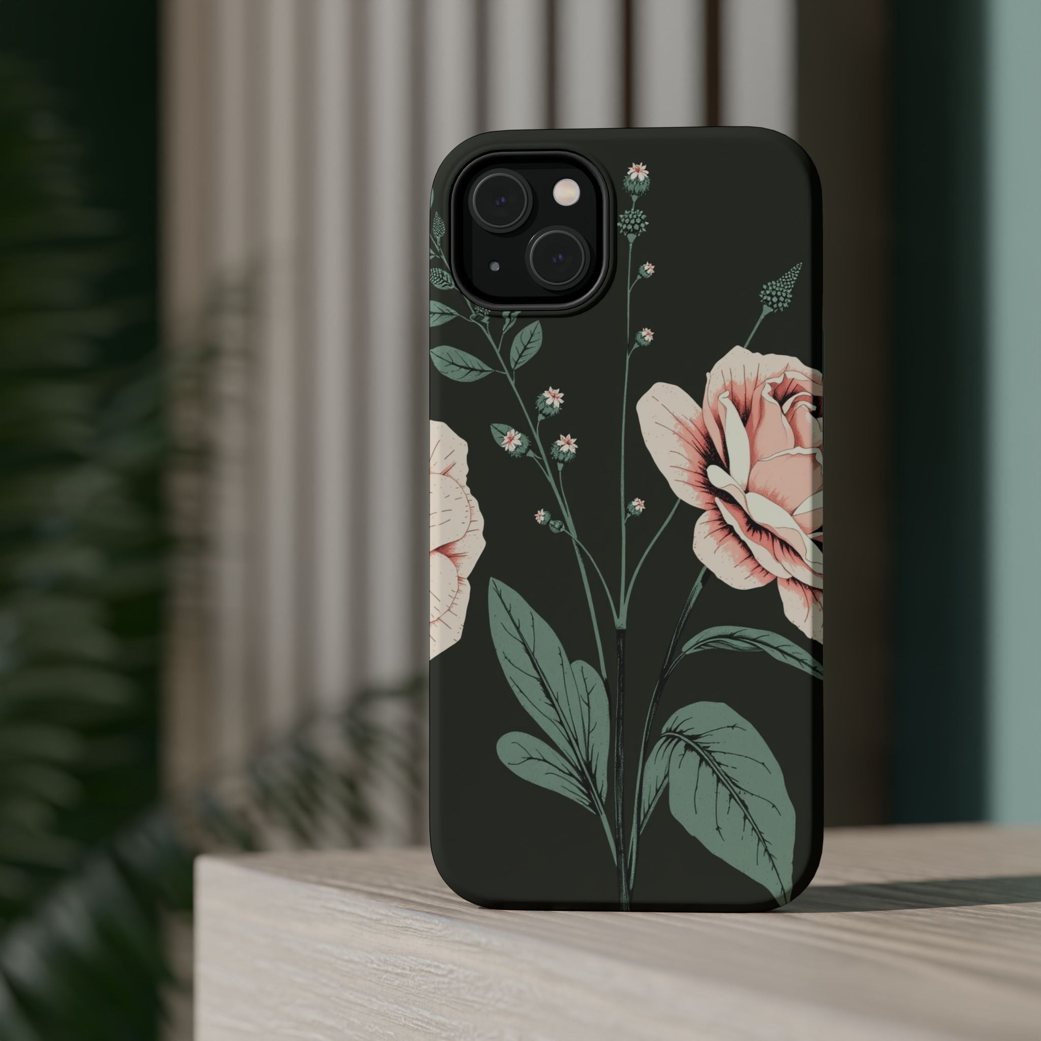 iPhone Mint And Blush Vintage Botanical Print Slim Everyday Designer Case · iPho