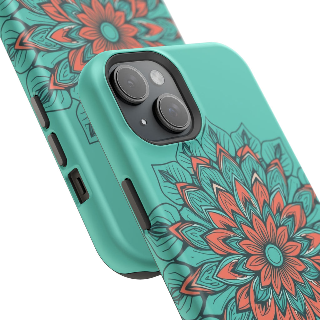 iPhone Teal And Coral Floral Mandala Slim Everyday Designer Case · iPhone Case