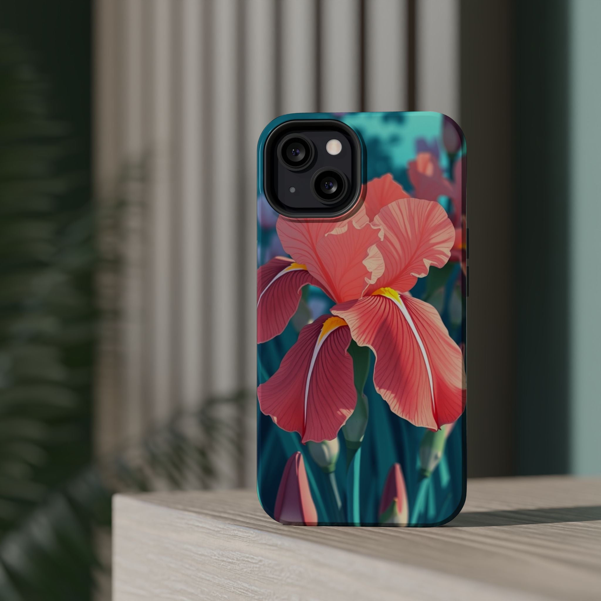 iPhone Teal And Coral Iris Garden Bold Modern Everyday Snap Case · iPhone Case