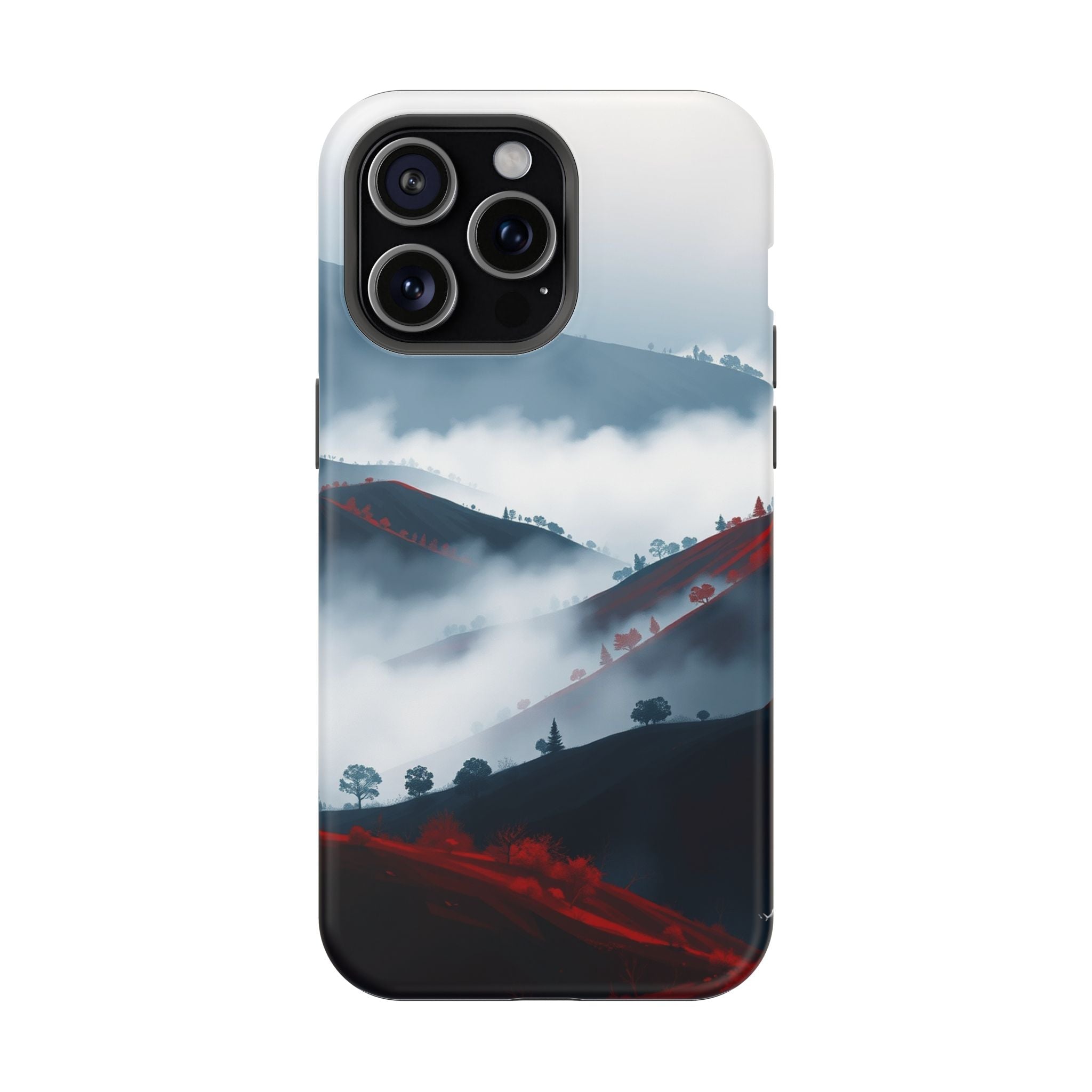 iPhone Black And Crimson Fog Rolling Over Hills Soft iPhone Finish · iPhone Case