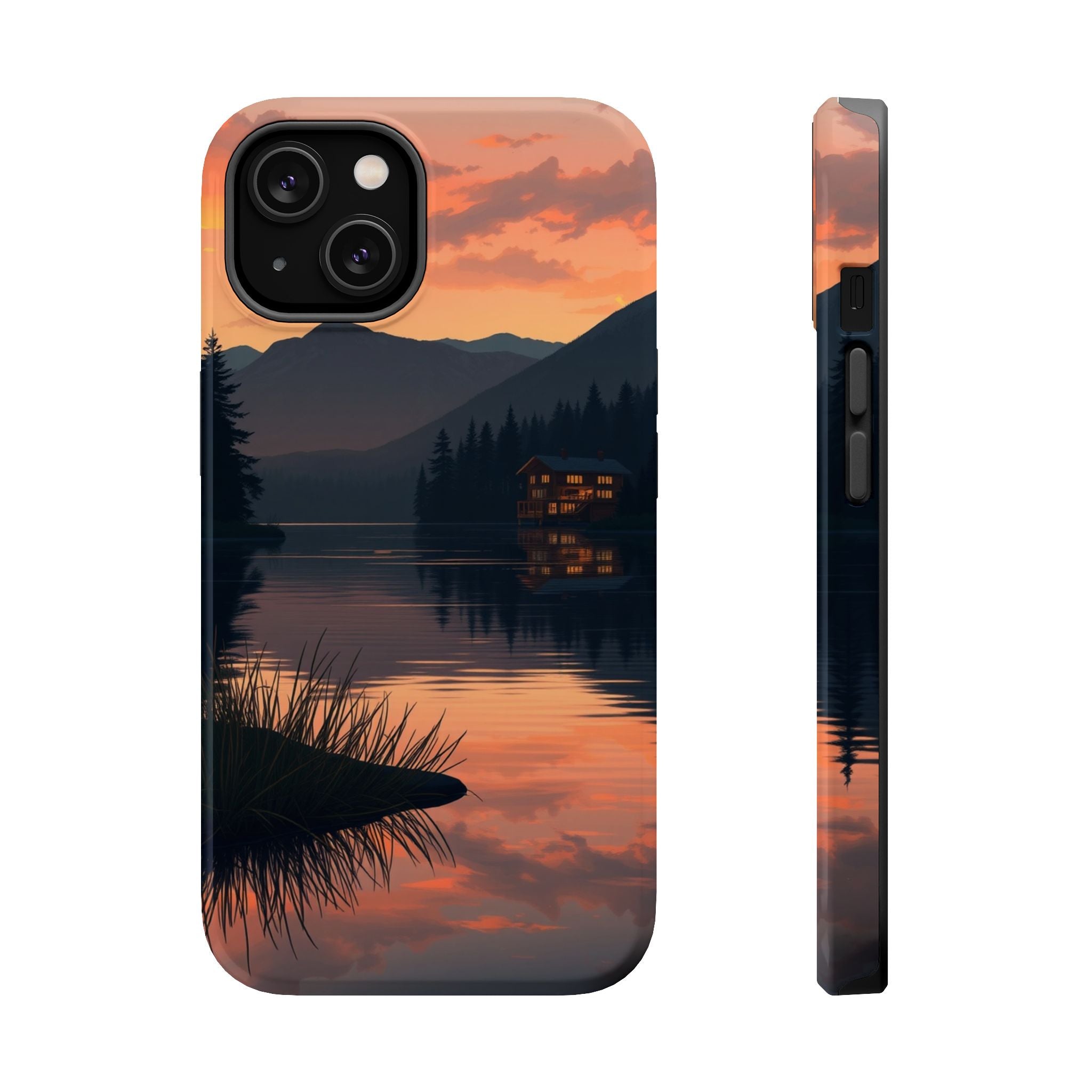 iPhone Sunset Amber And Peach Lake at Twilight Soft iPhone Finish · iPhone Case