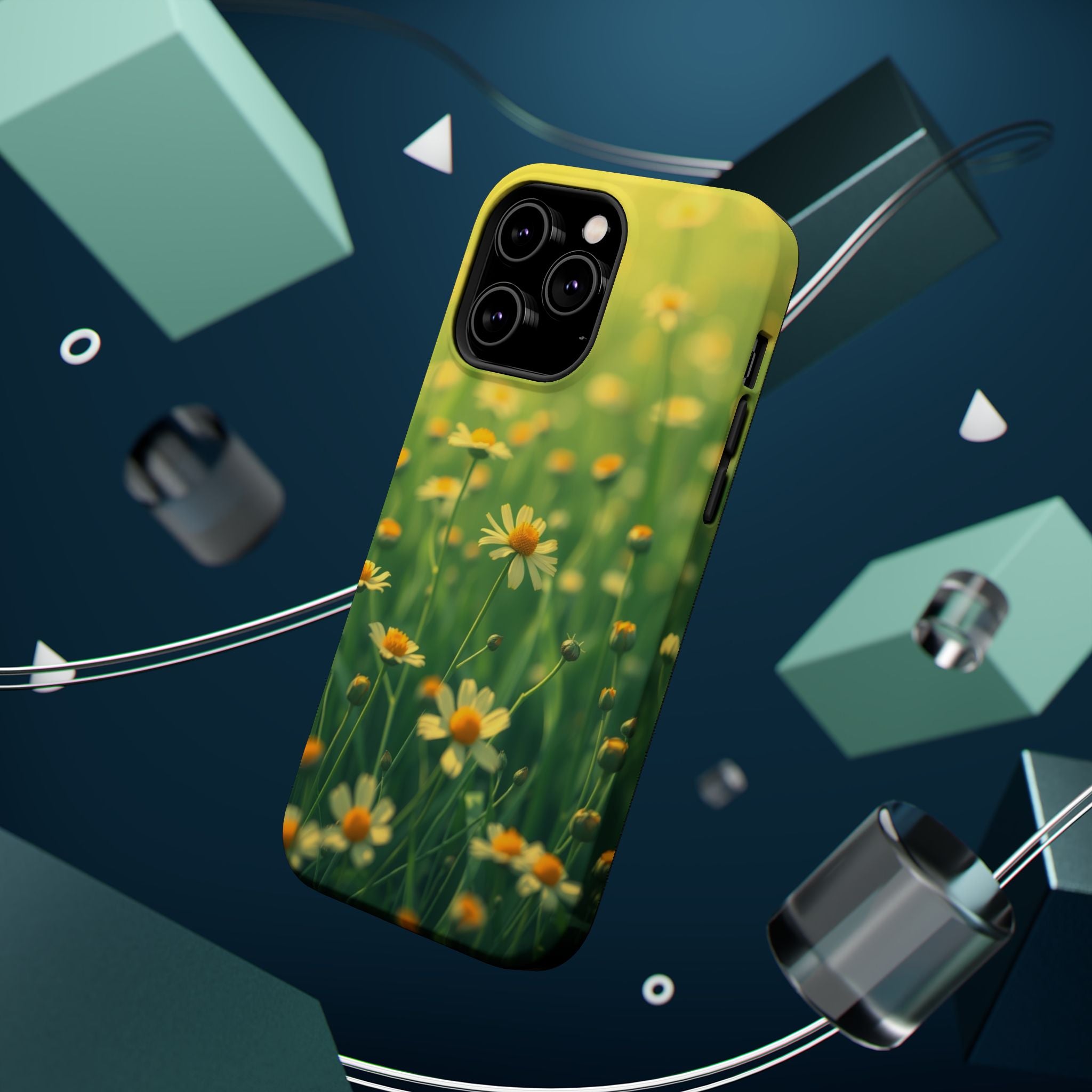 iPhone Emerald Green And Gold Wildflower Field Soft Finish Everyday · iPhone Cas
