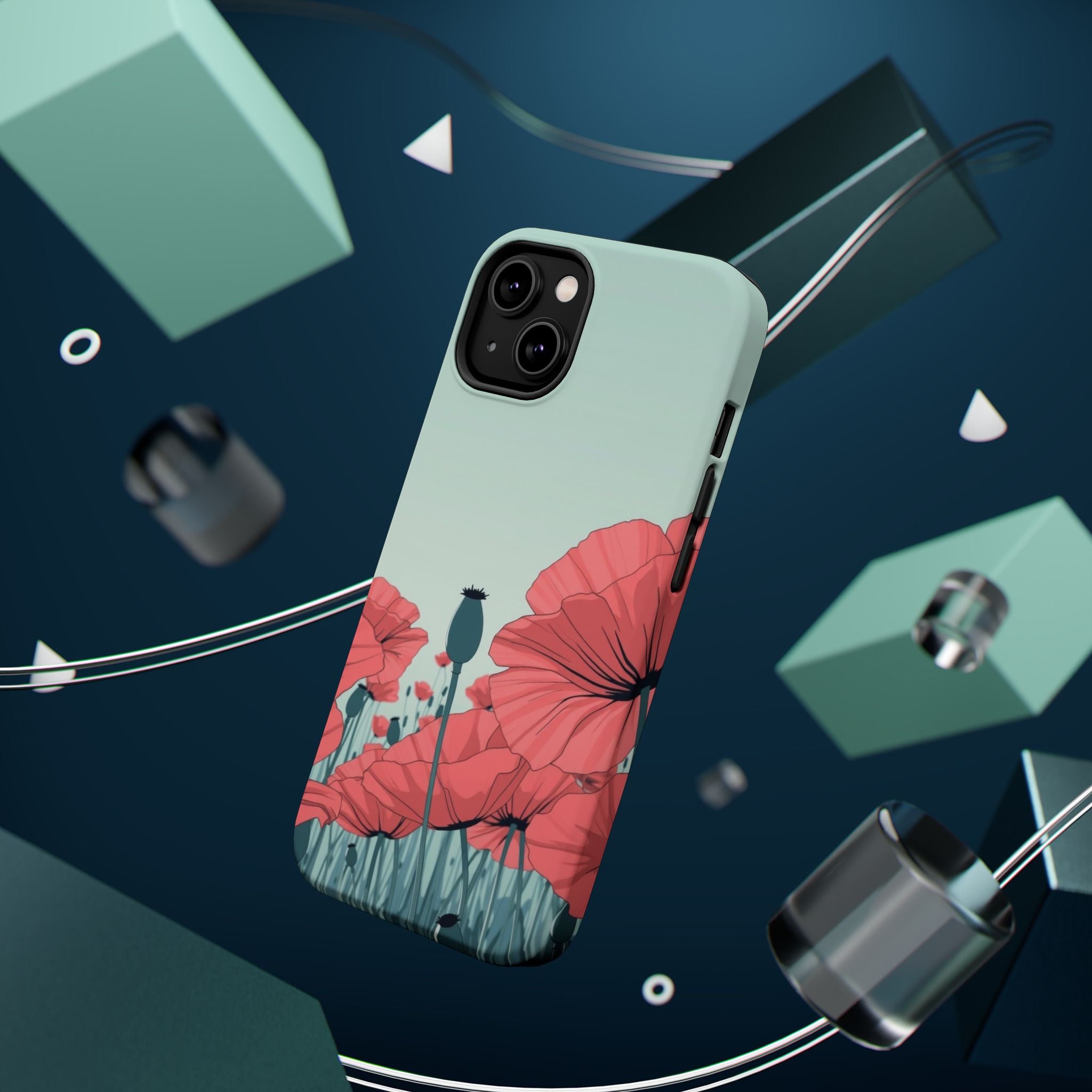 iPhone Mint And Blush Poppy Field Bold Modern Everyday Snap Case · iPhone Case