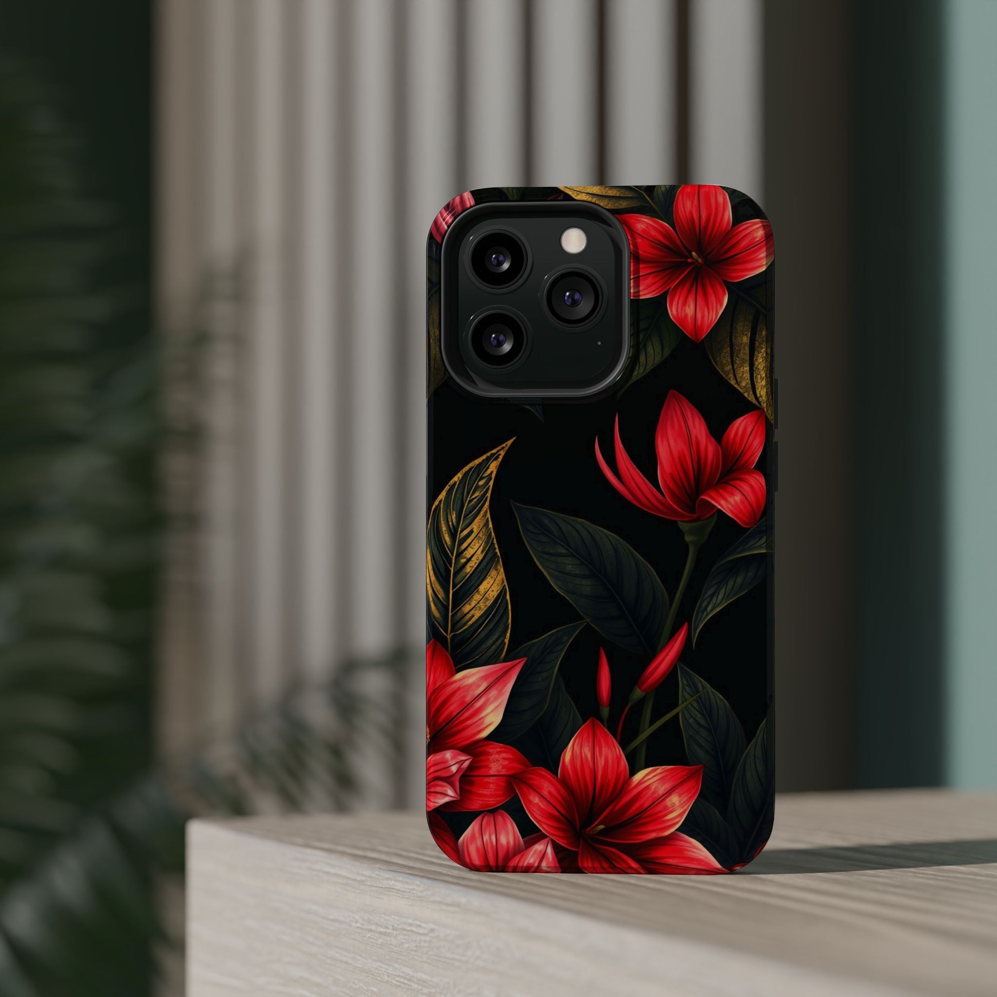 iPhone Black And Crimson Jungle Floral Slim Everyday Designer Case · iPhone Case