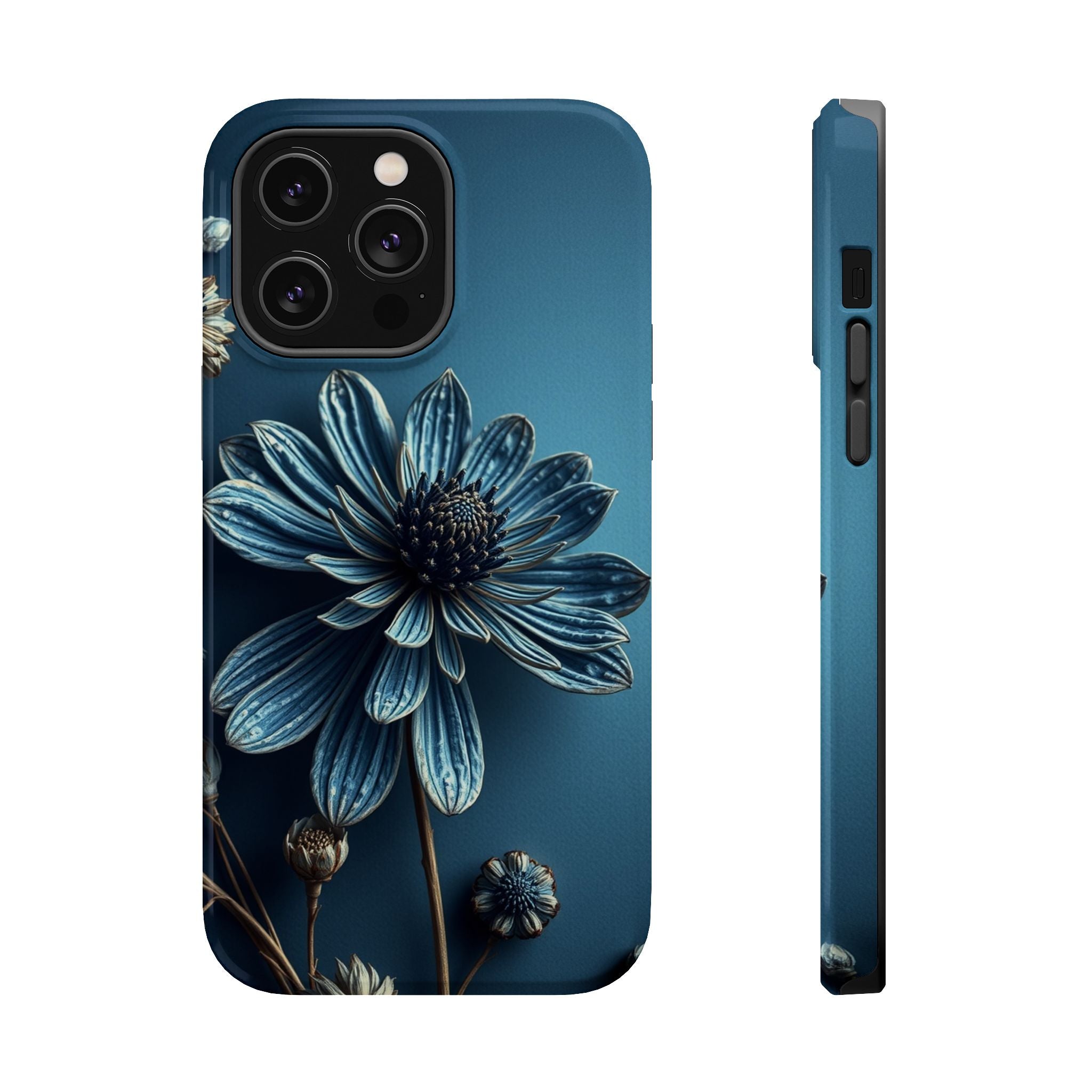 iPhone Midnight Blue And Silver Dried Flower Flat Lay iPhone 15 · iPhone Case