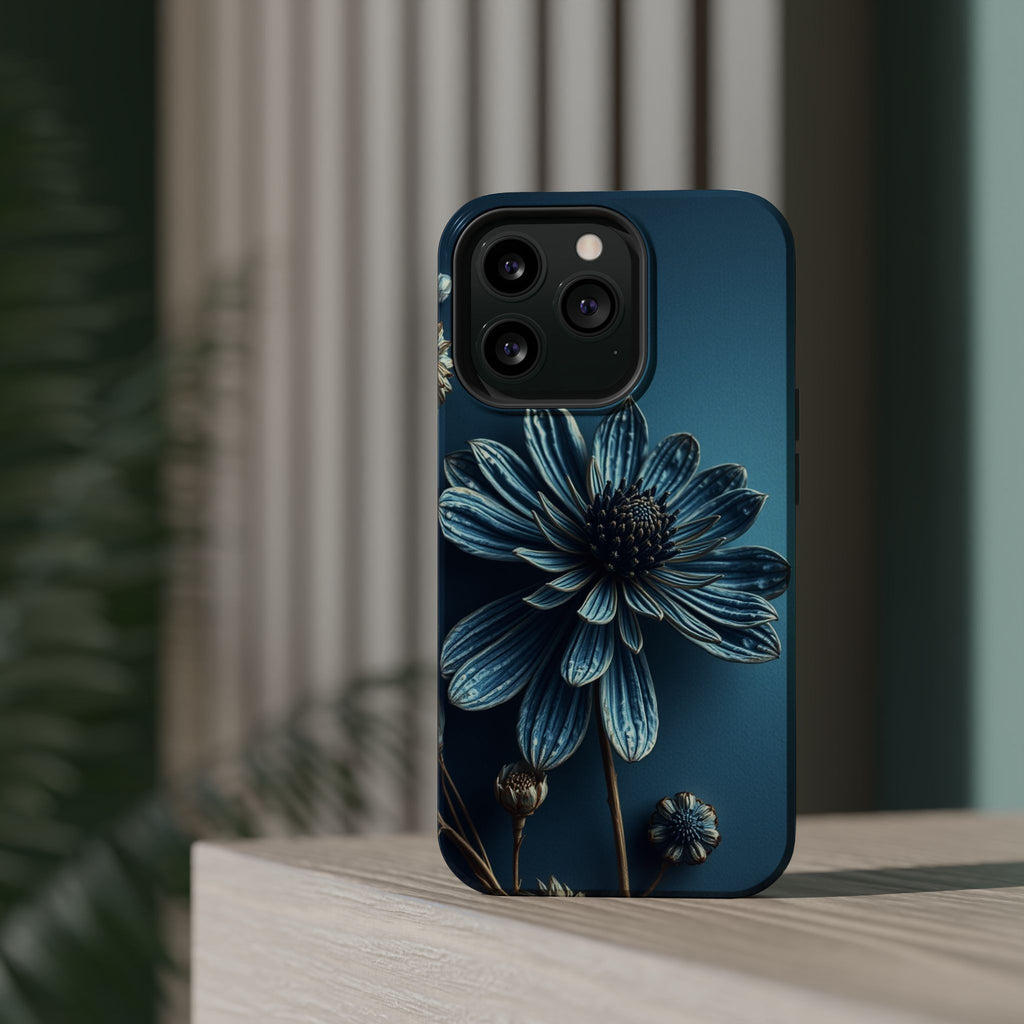 iPhone Midnight Blue And Silver Dried Flower Flat Lay iPhone 15 · iPhone Case