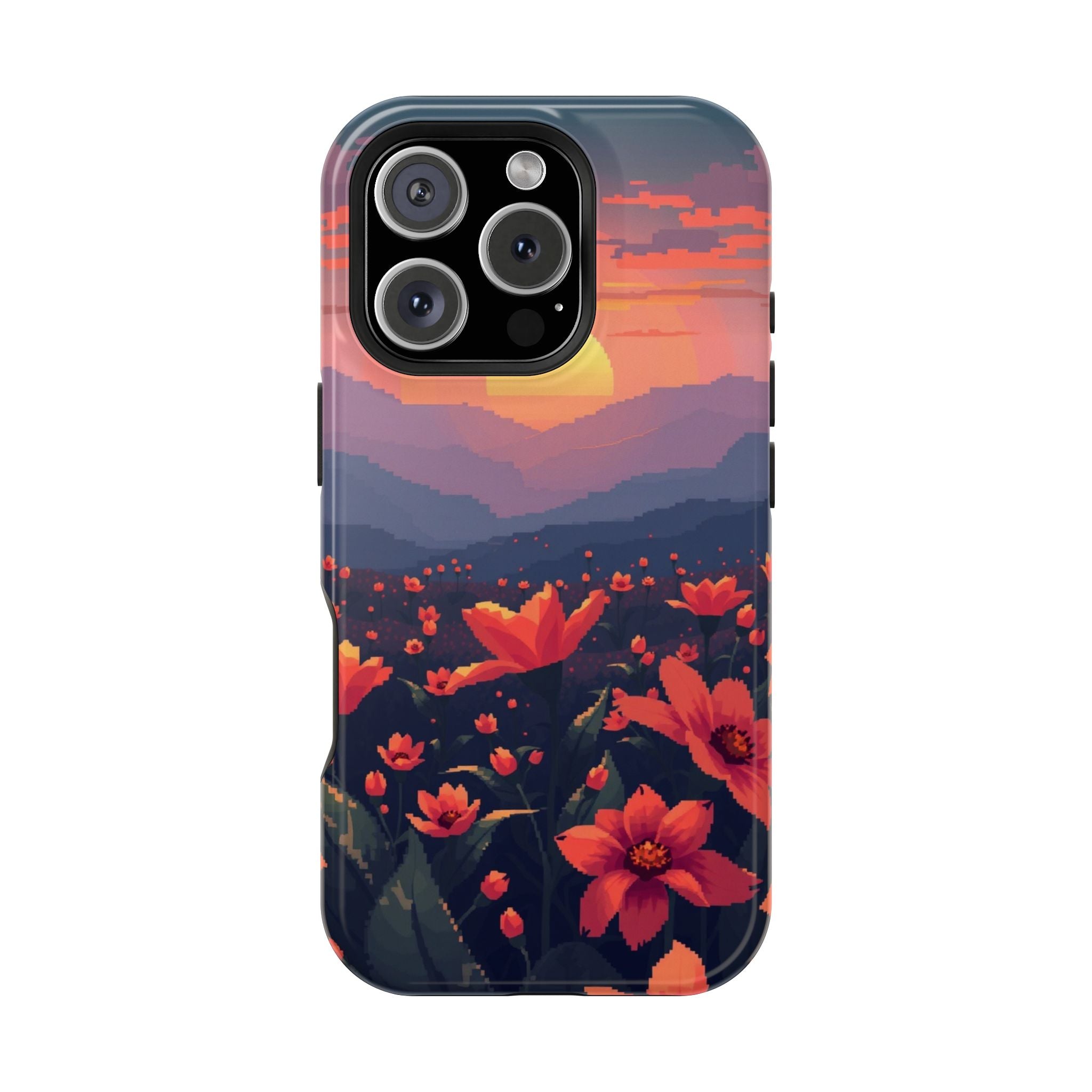 iPhone Sunset Amber And Peach Floral Geometric Soft iPhone Finish · iPhone Case