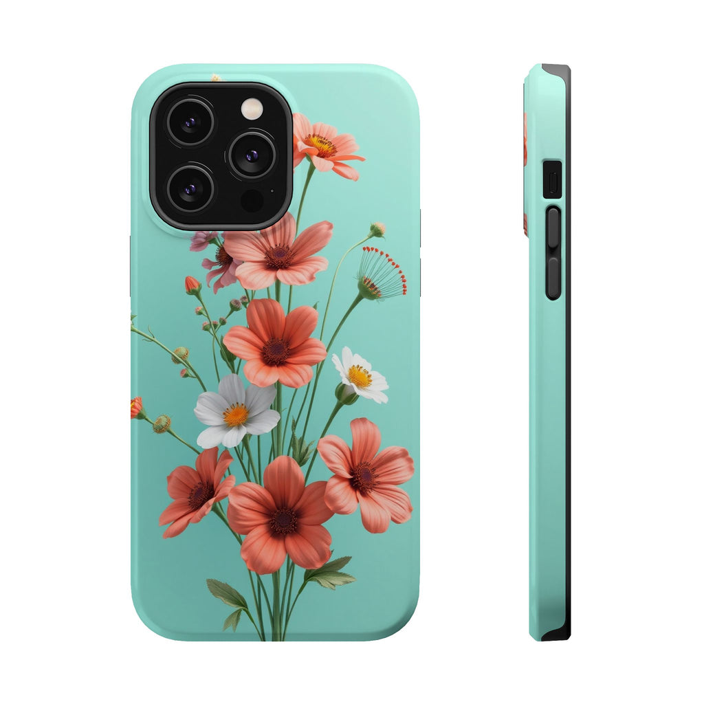 iPhone Teal And Coral Wildflower Bunch Slim Everyday Designer Case · iPhone Case