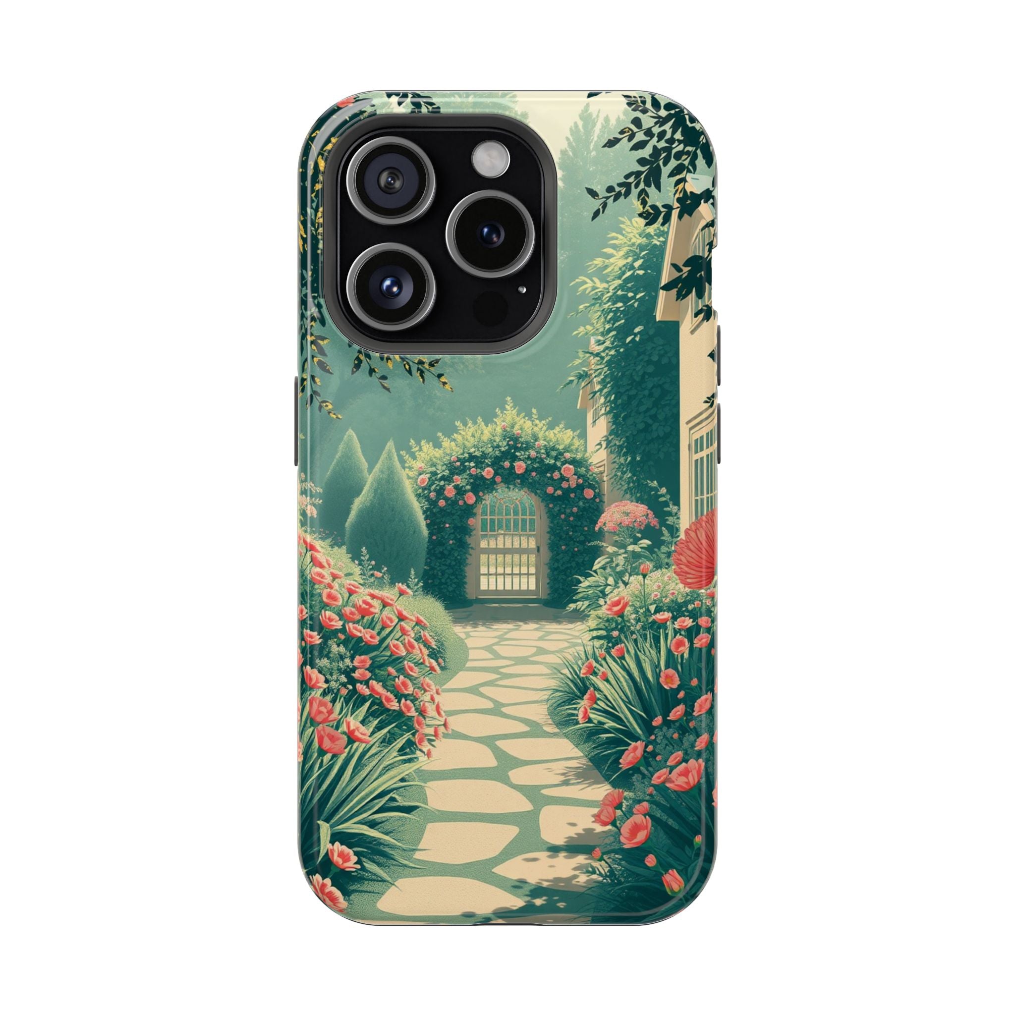 iPhone Teal And Coral Cottage Garden Slim Everyday Designer Case · iPhone Case