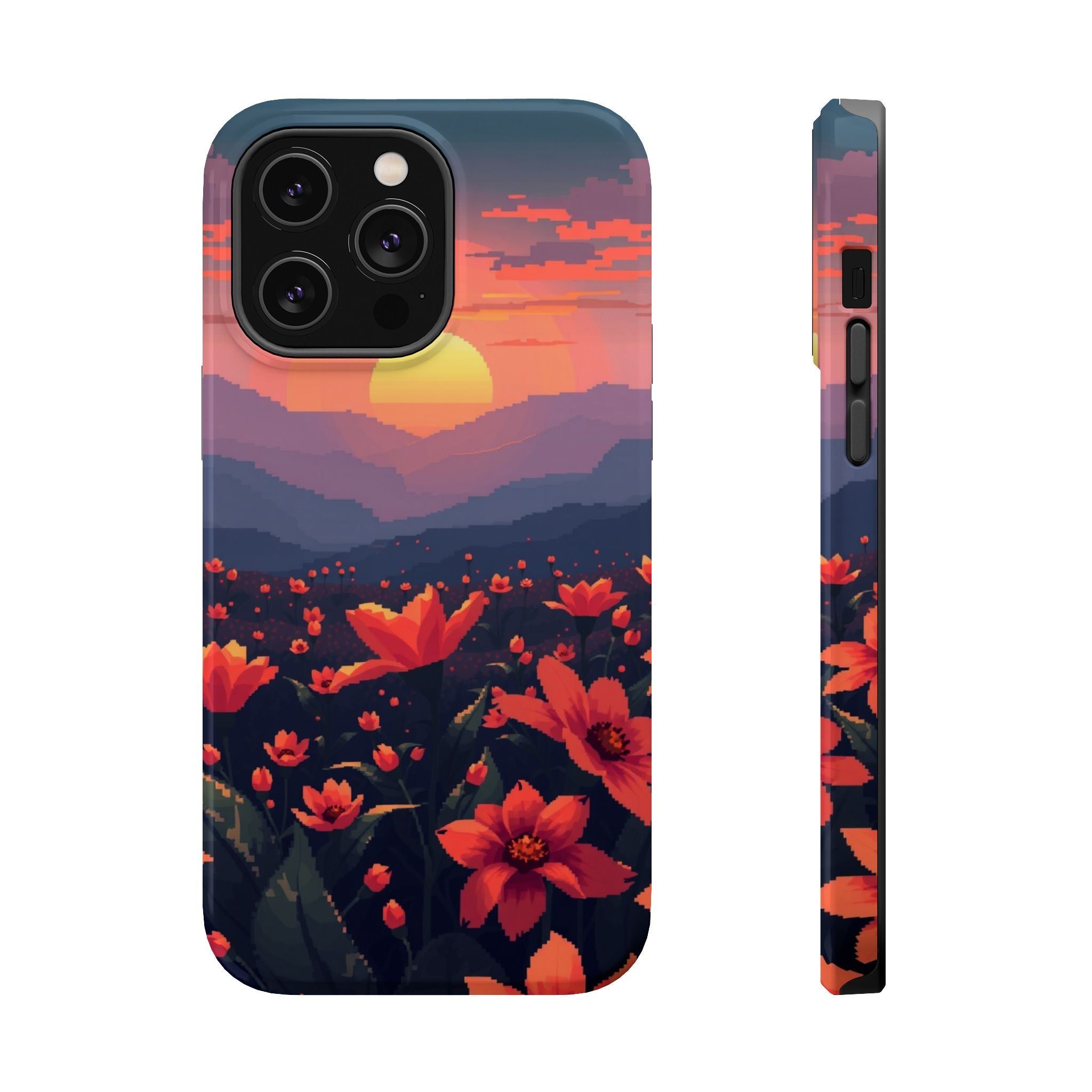 iPhone Sunset Amber And Peach Floral Geometric Soft iPhone Finish · iPhone Case