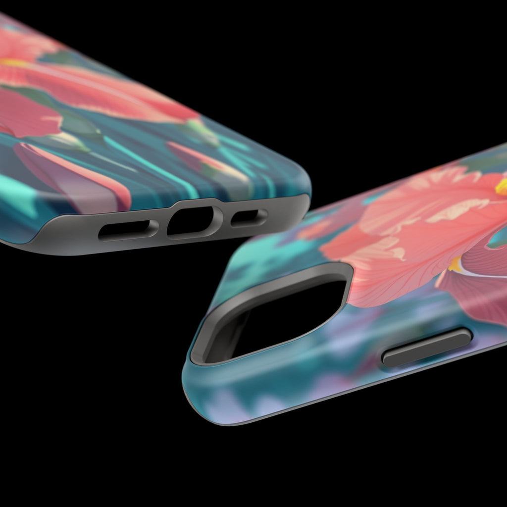 iPhone Teal And Coral Iris Garden Bold Modern Everyday Snap Case · iPhone Case