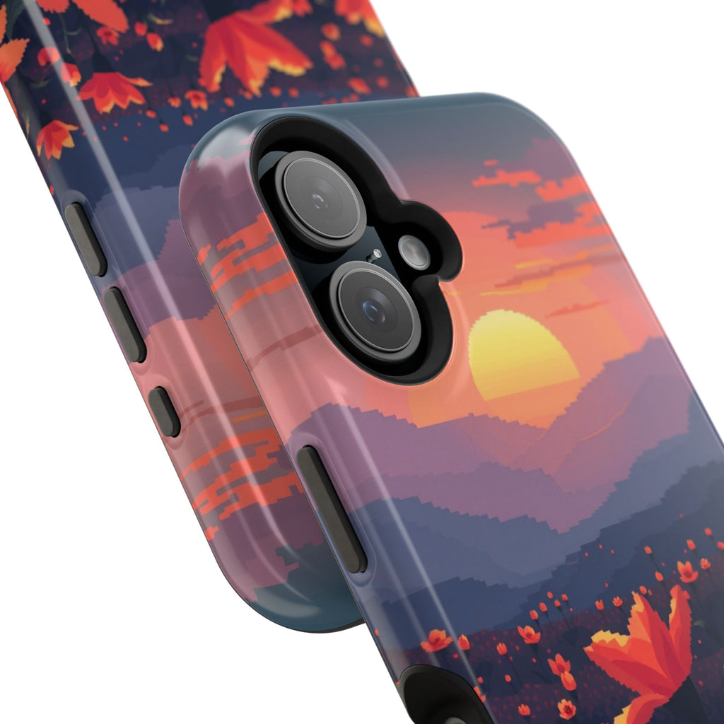 iPhone Sunset Amber And Peach Floral Geometric Soft iPhone Finish · iPhone Case