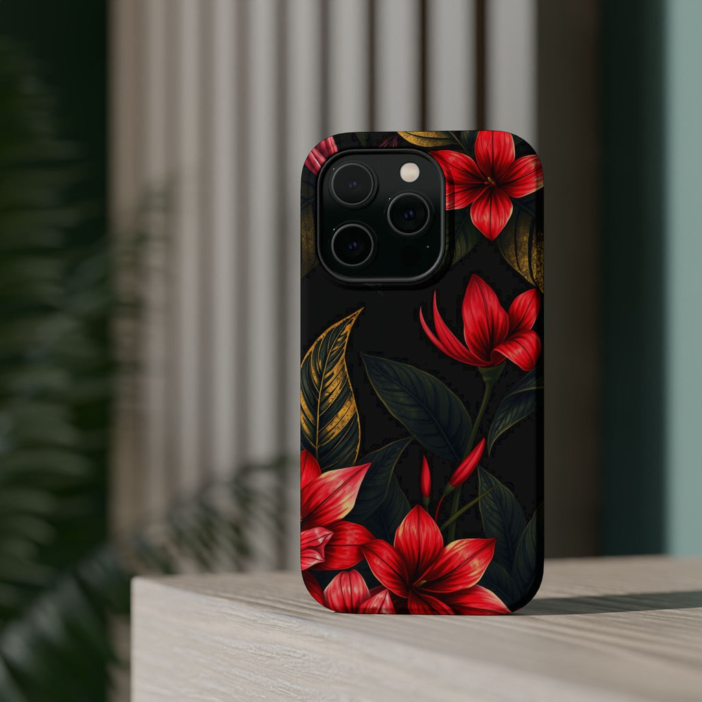 iPhone Black And Crimson Jungle Floral Slim Everyday Designer Case · iPhone Case
