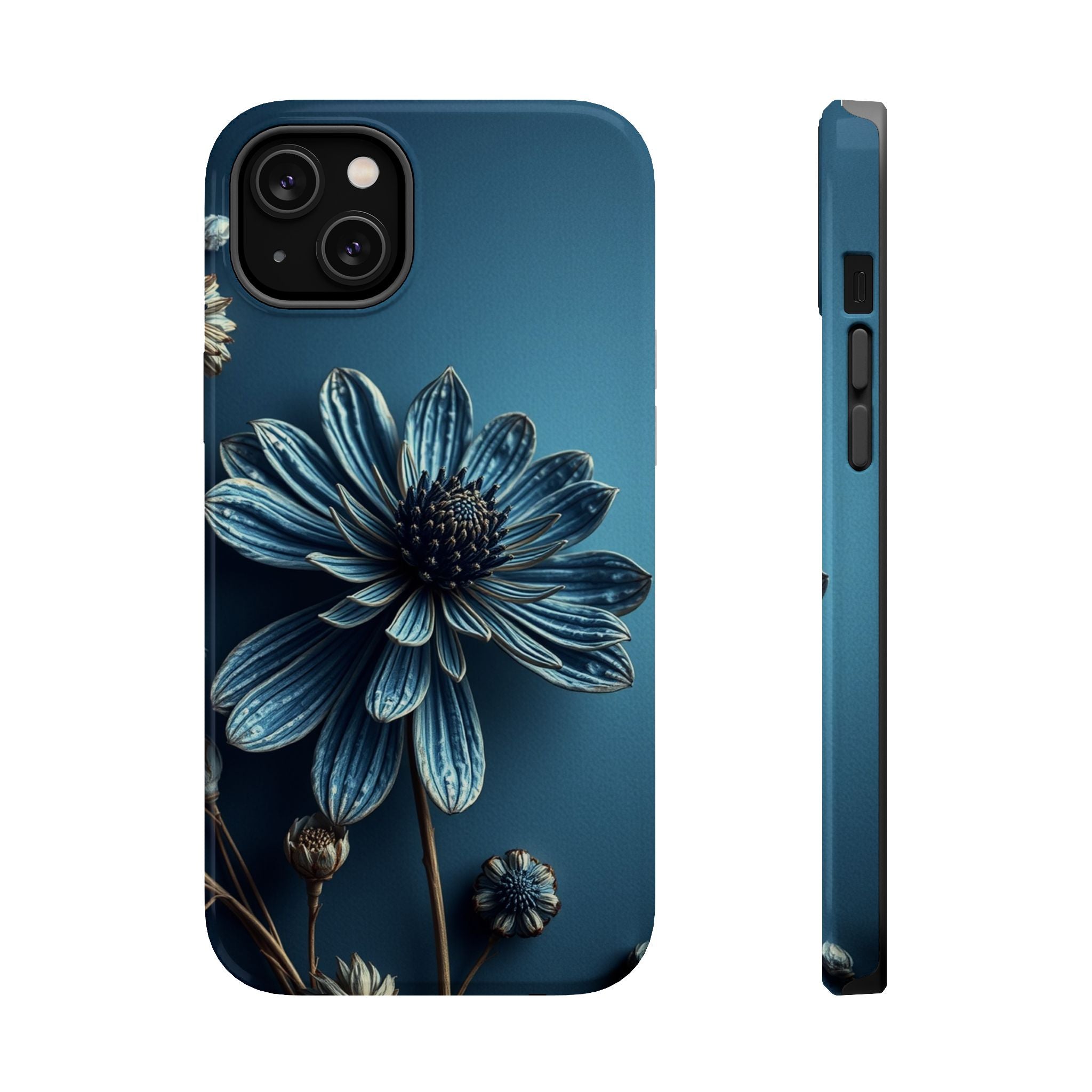 iPhone Midnight Blue And Silver Dried Flower Flat Lay iPhone 15 · iPhone Case